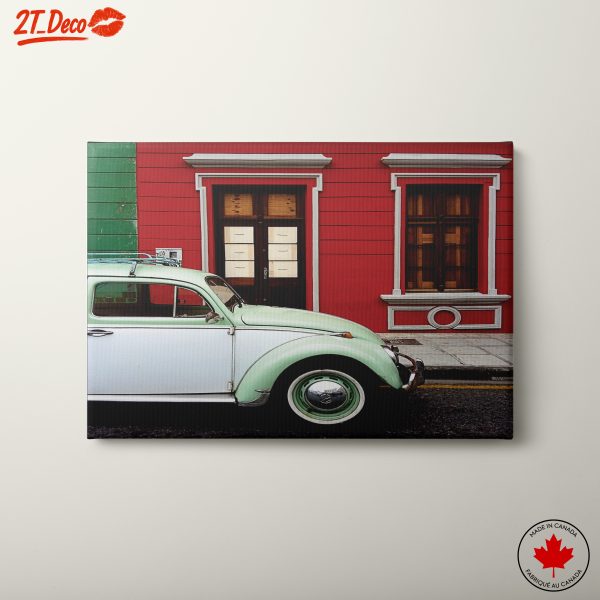 Vintage Car Against Colorful Wall