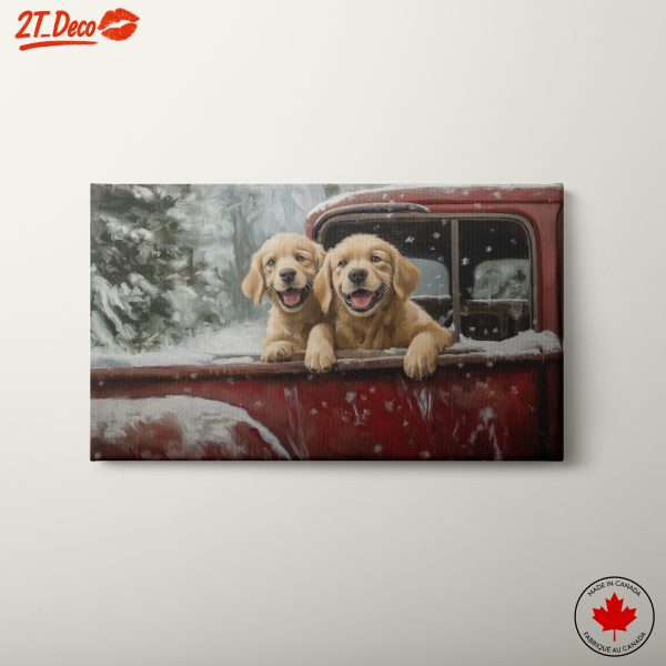 Joyful Golden Retriever Puppies in Winter