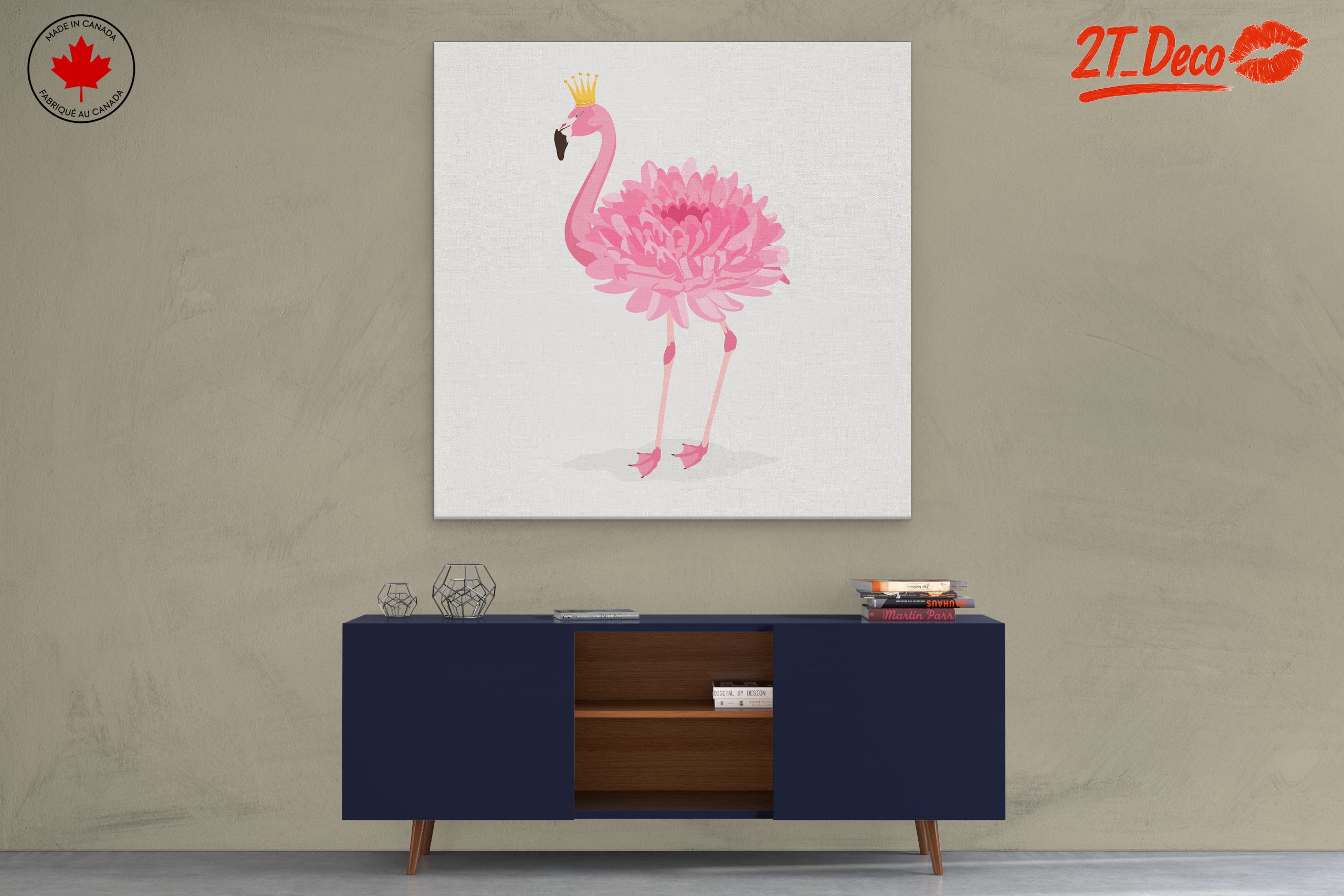 Whimsical Flamingo Floral Art - Image 3