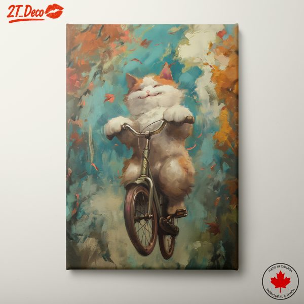 Adorable Cat Riding Bicycle in Autumn