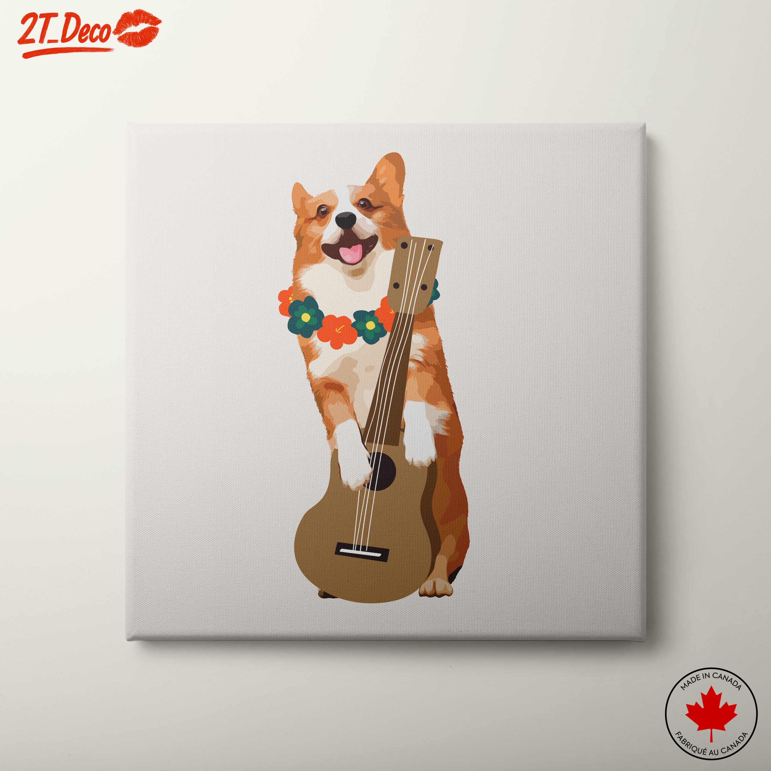 Happy Corgi Playing Ukulele