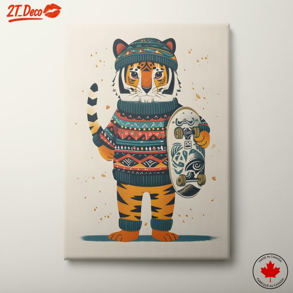 Stylized Tiger Character with Skateboard