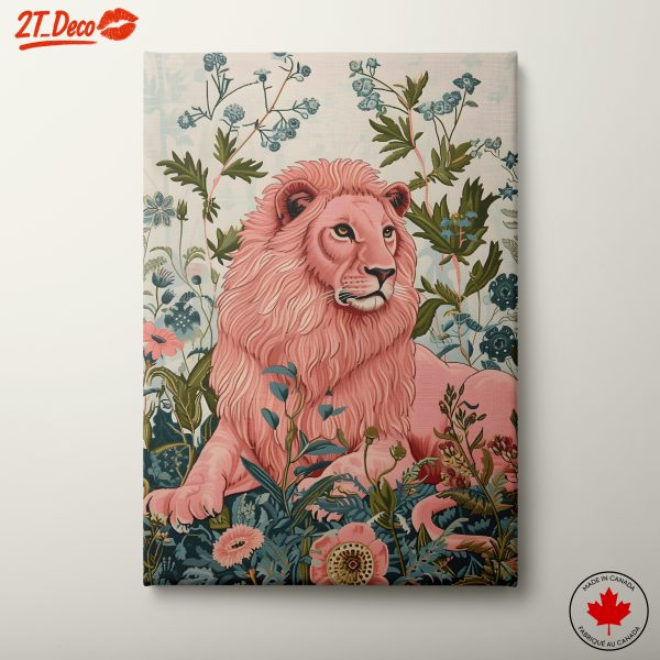 Stylized Lion Surrounded by Floral Elements