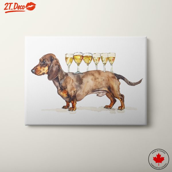 Humorous Dachshund with Wine Glasses
