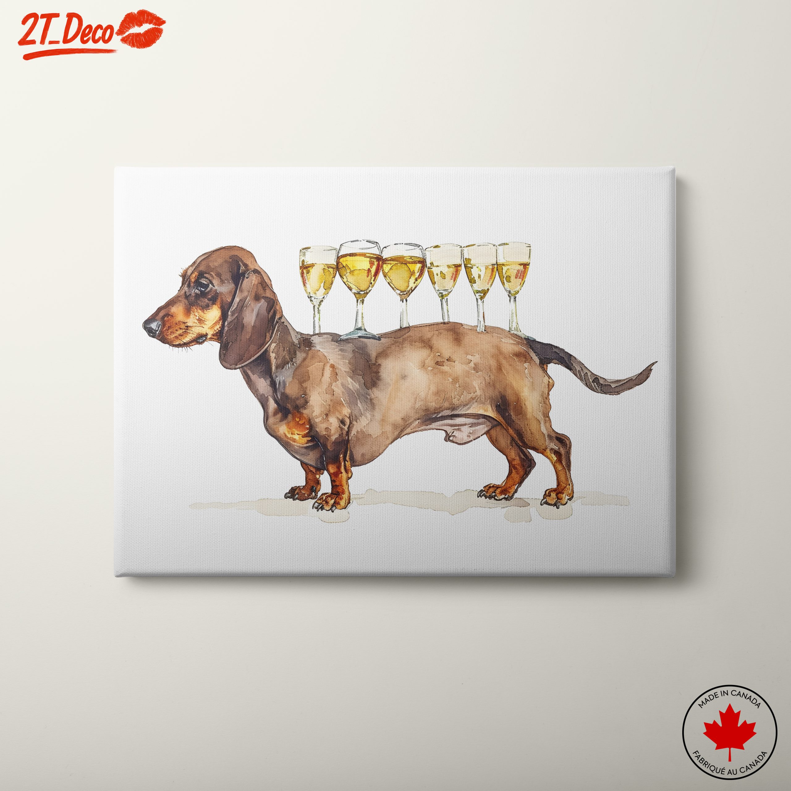 Humorous Dachshund with Wine Glasses