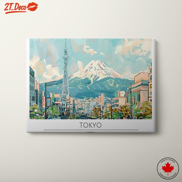 Stylized Cityscape of Tokyo with Mount Fuji