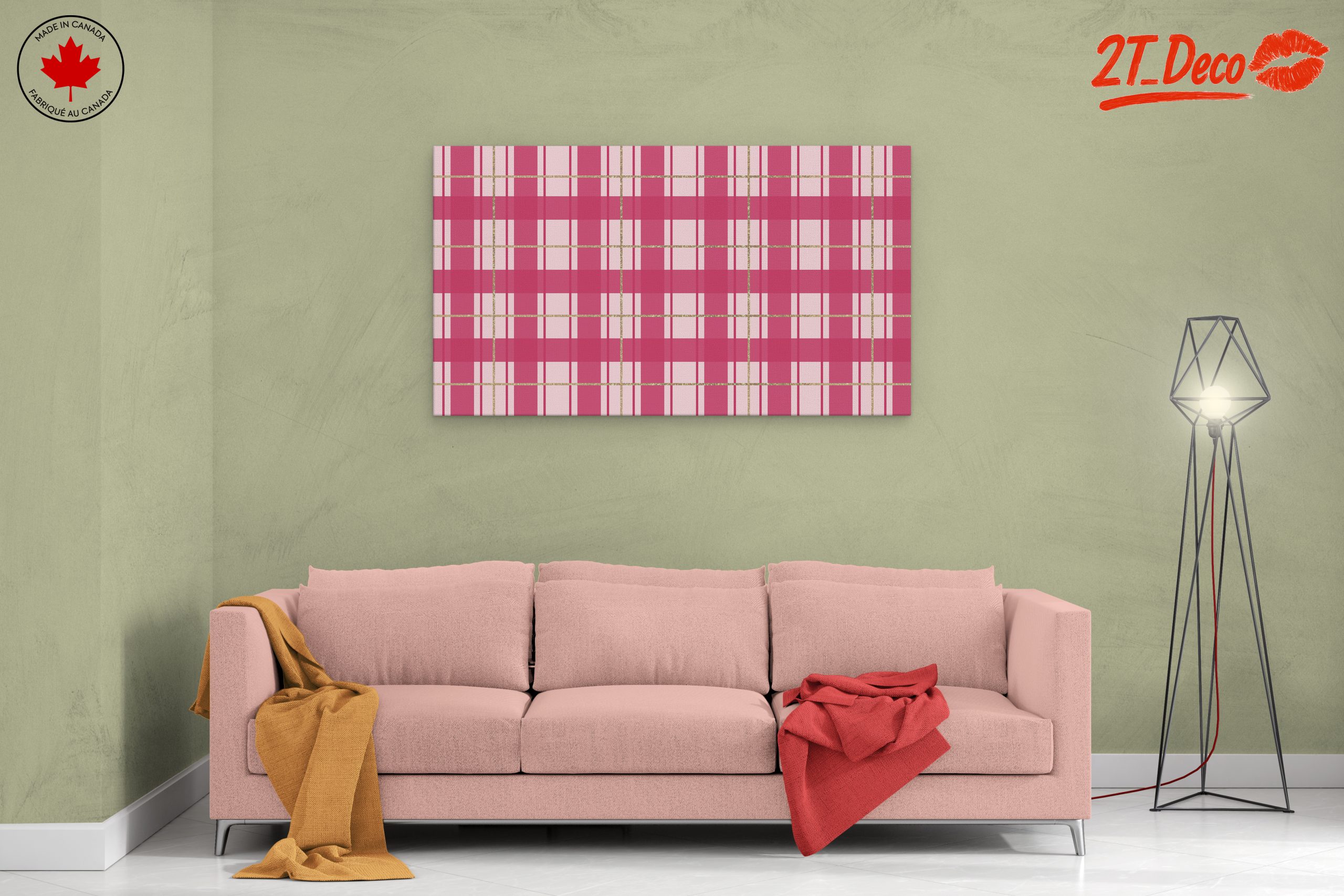 Stylish Pink Plaid Pattern Art - Image 2