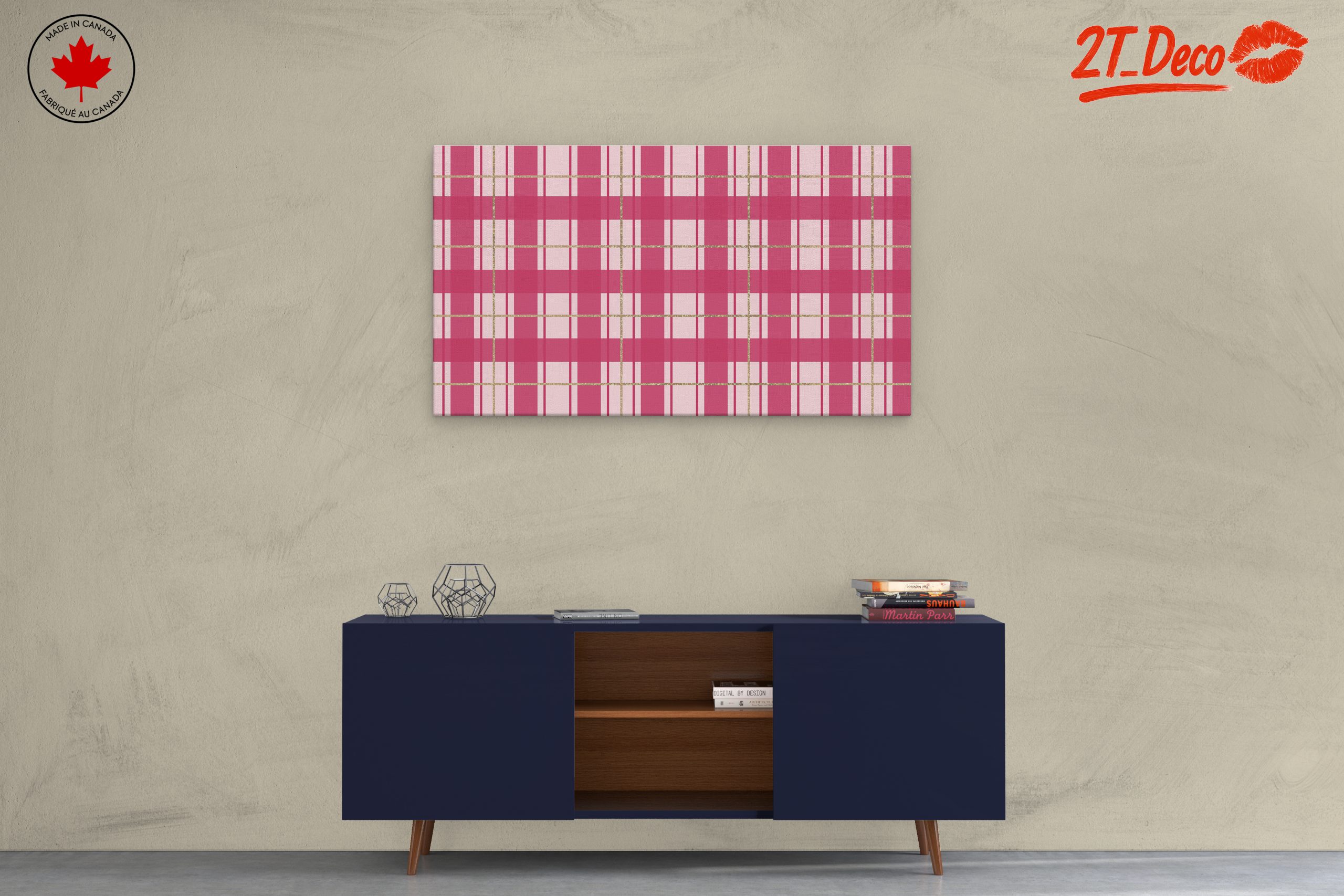 Stylish Pink Plaid Pattern Art - Image 3