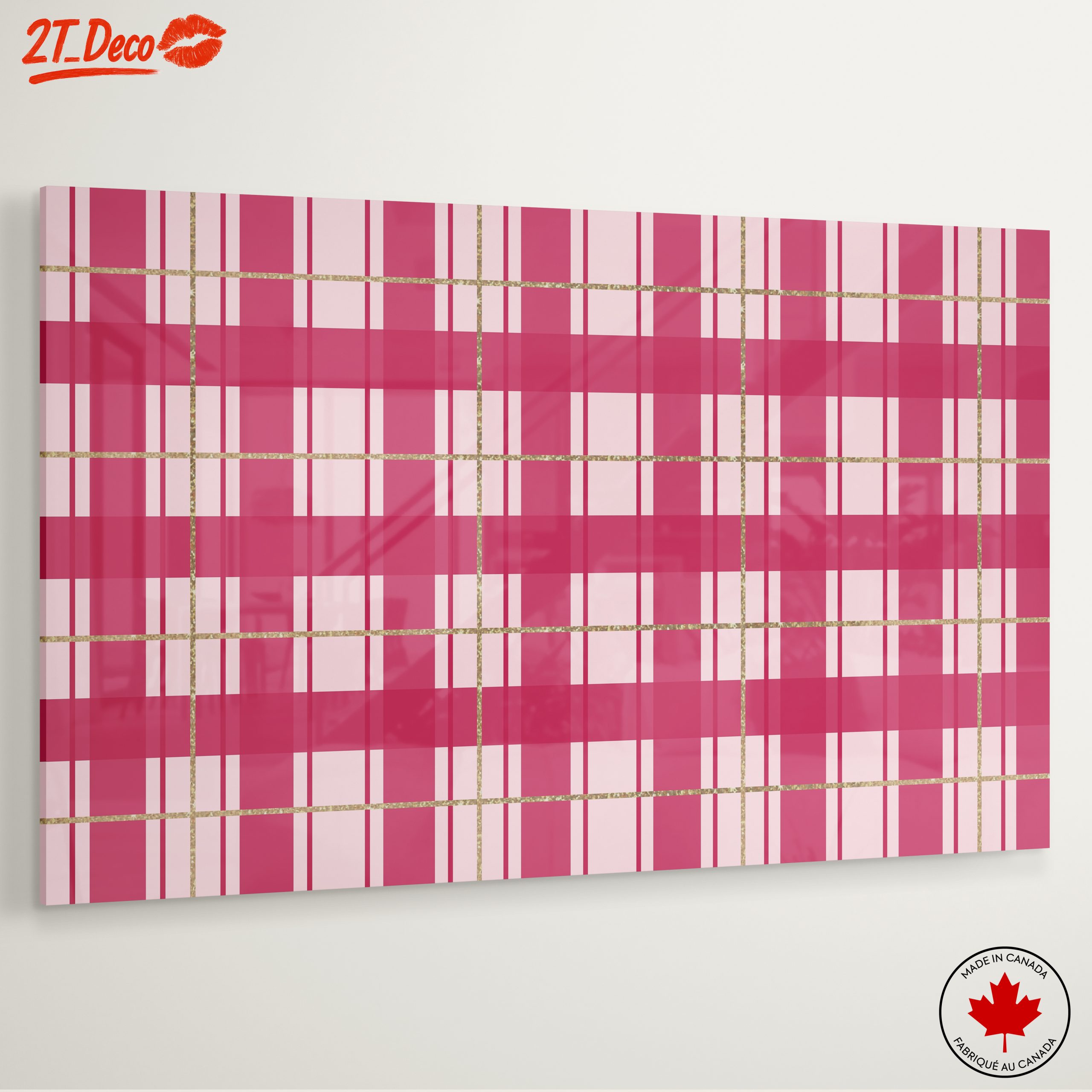 Stylish Pink Plaid Pattern Art - Image 6