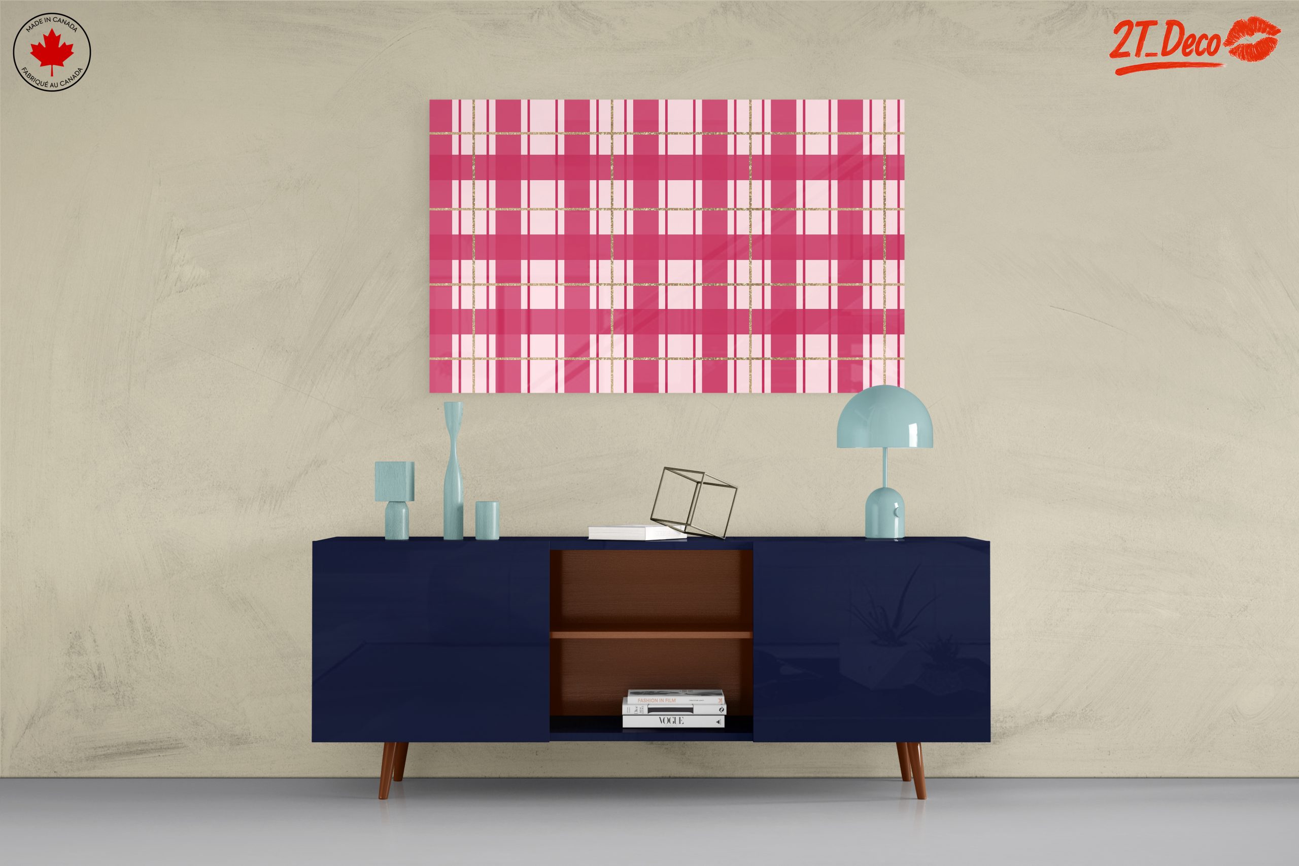 Stylish Pink Plaid Pattern Art - Image 8