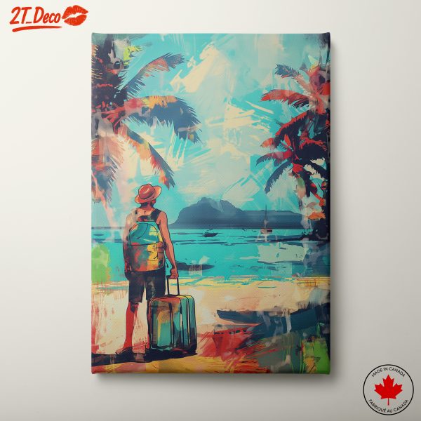 Vibrant Beach Scene with Palm Trees
