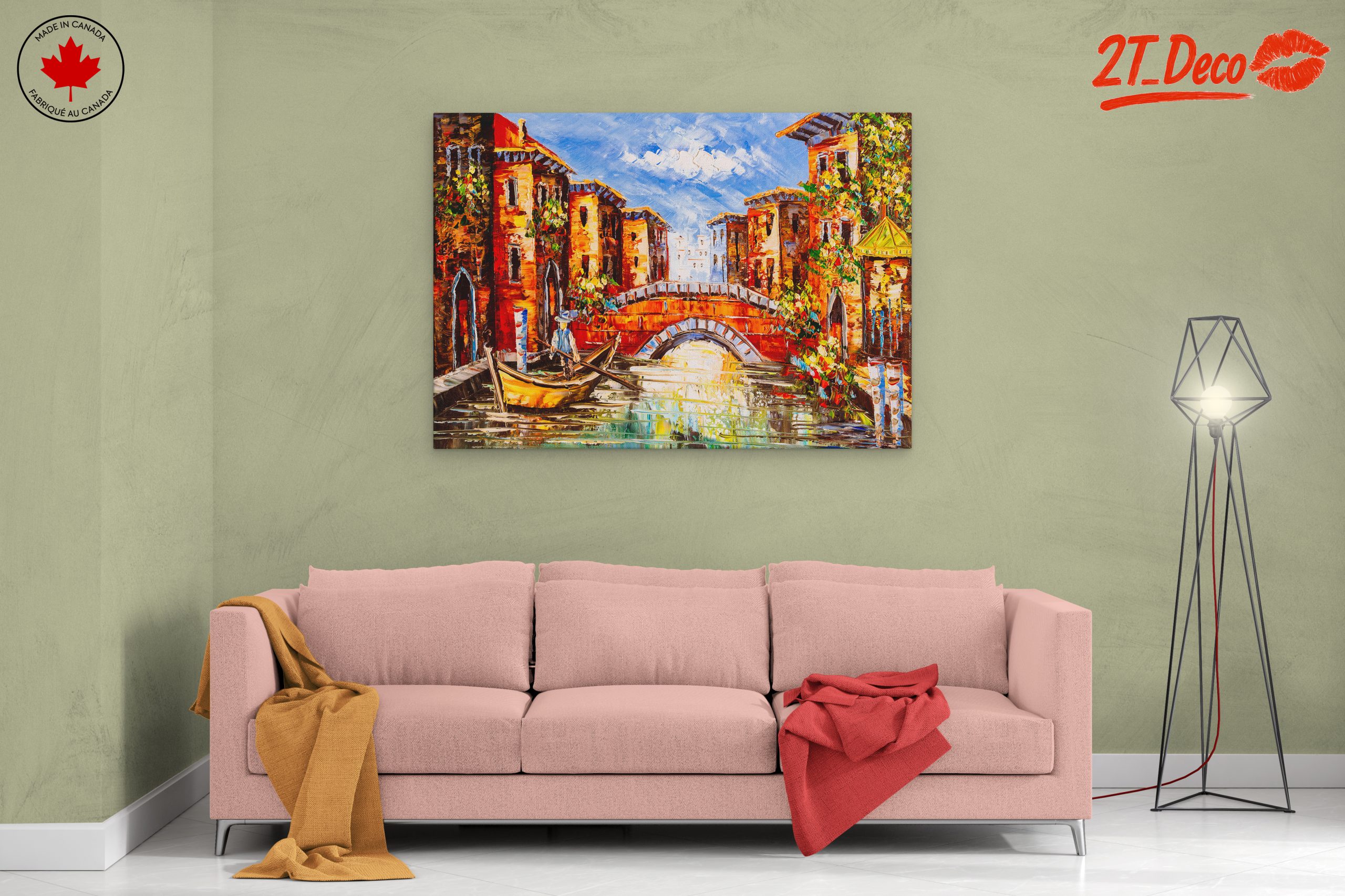 Vibrant Cityscape with Canal and Boat - Image 2