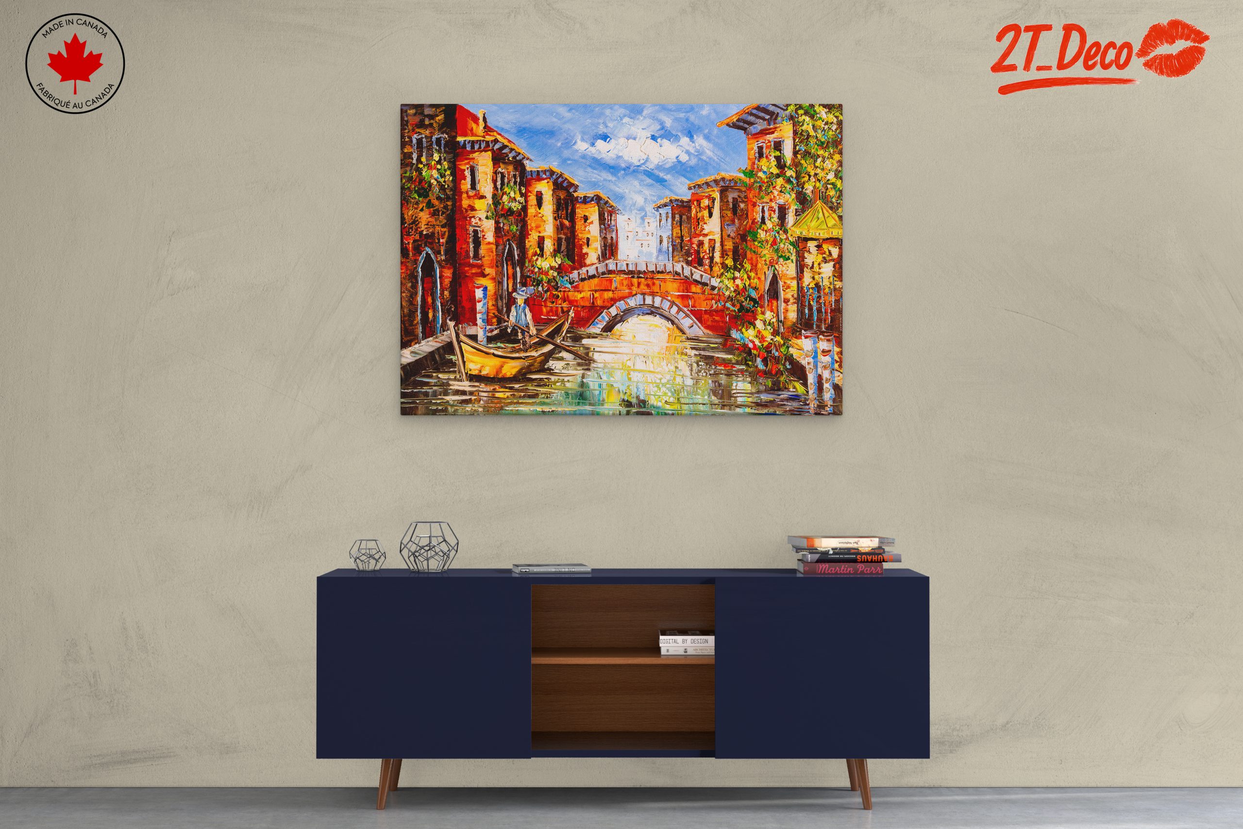 Vibrant Cityscape with Canal and Boat - Image 3