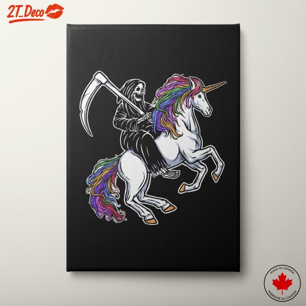 Whimsical Grim Reaper Riding Unicorn Art