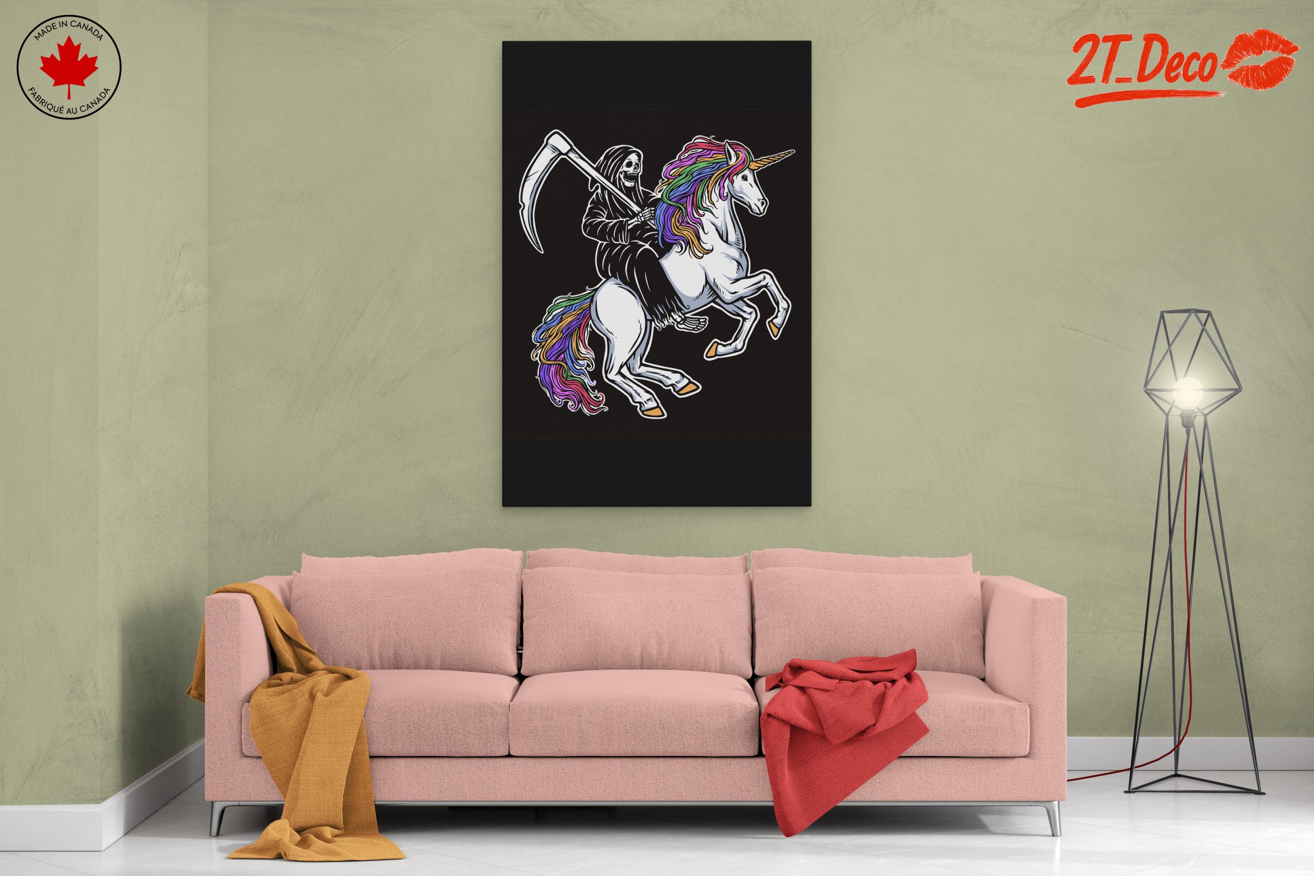 Whimsical Grim Reaper Riding Unicorn Art - Image 2