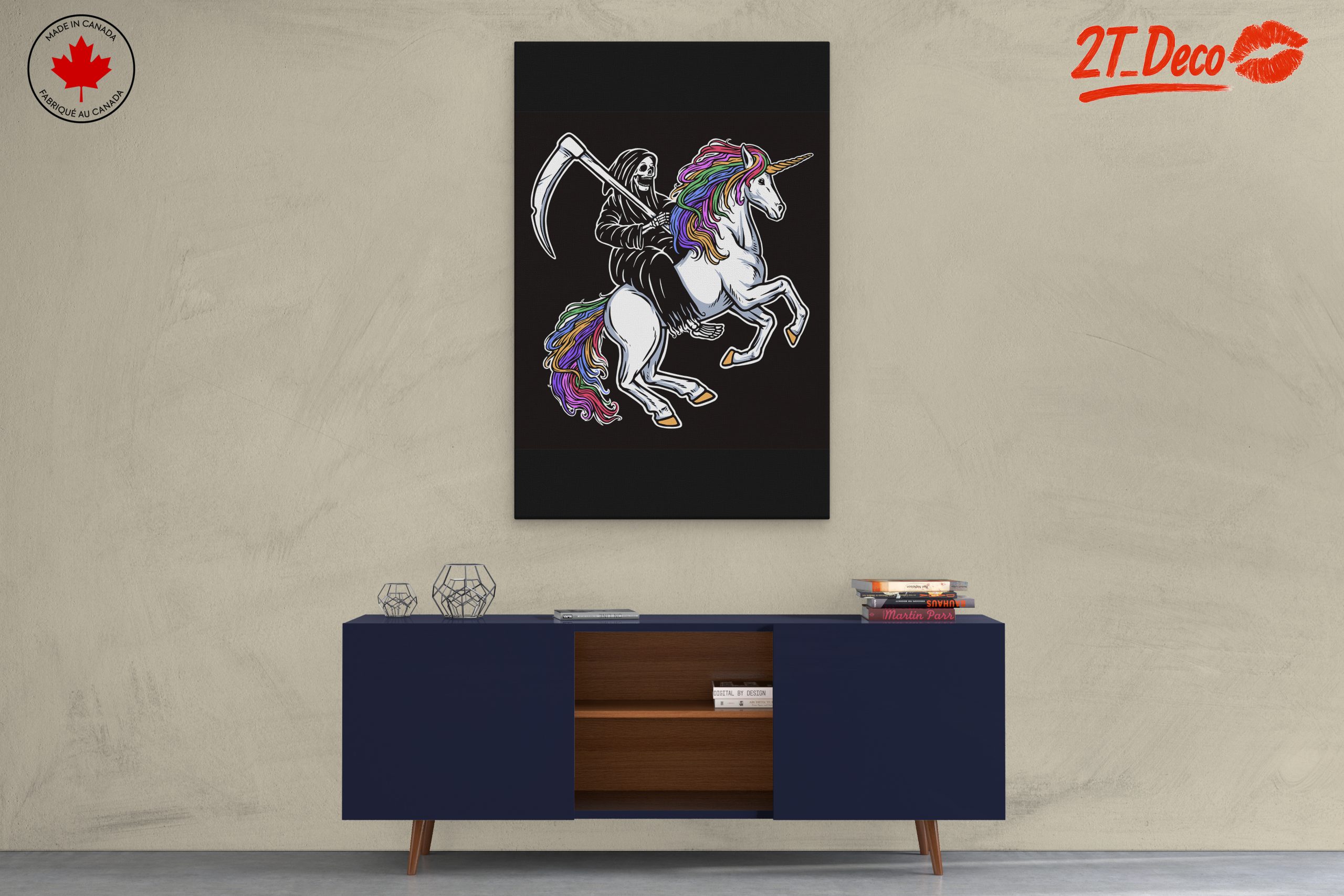 Whimsical Grim Reaper Riding Unicorn Art - Image 3