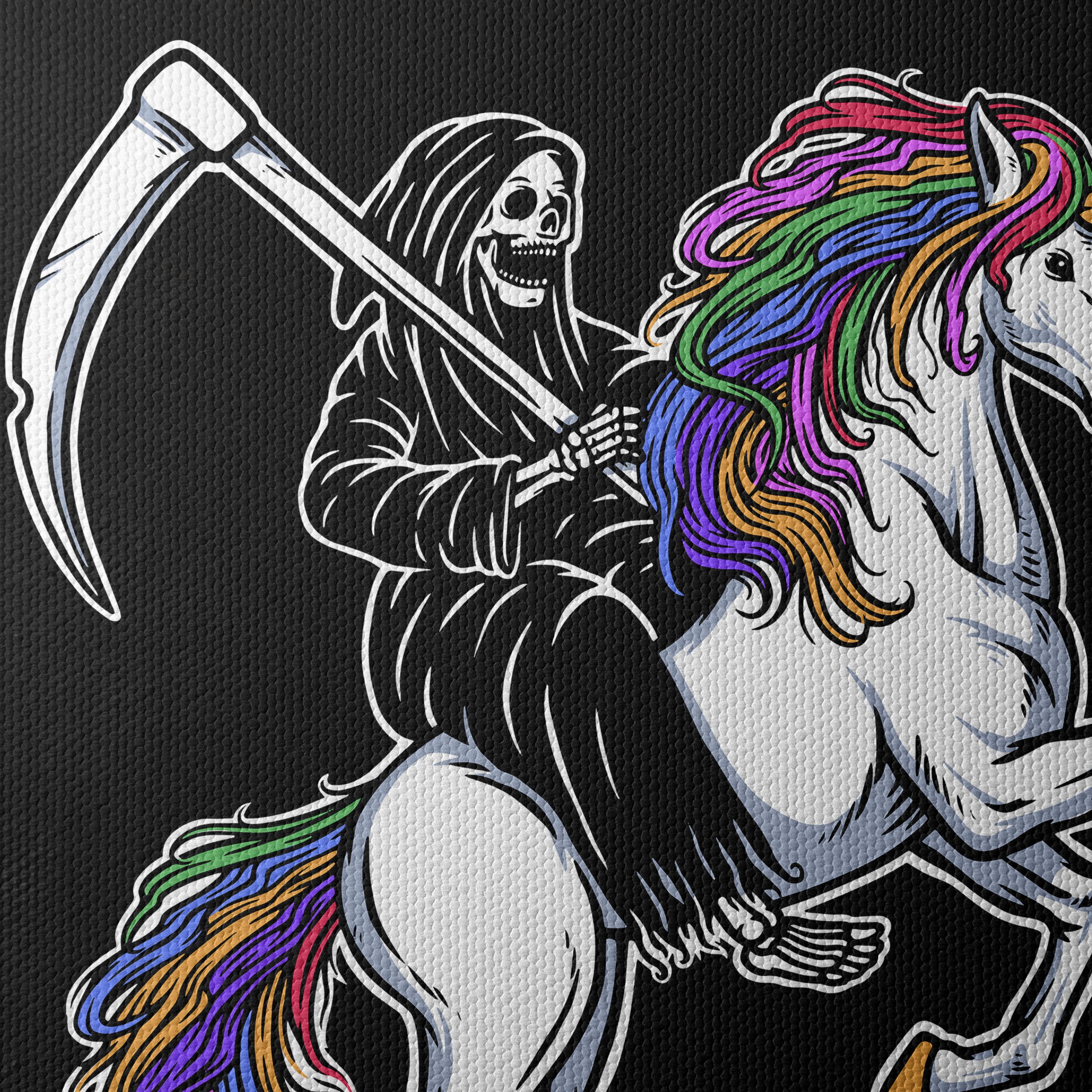 Whimsical Grim Reaper Riding Unicorn Art - Image 4