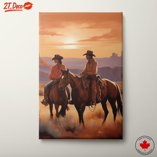 Cowboys Riding Horses in Sunset Landscape