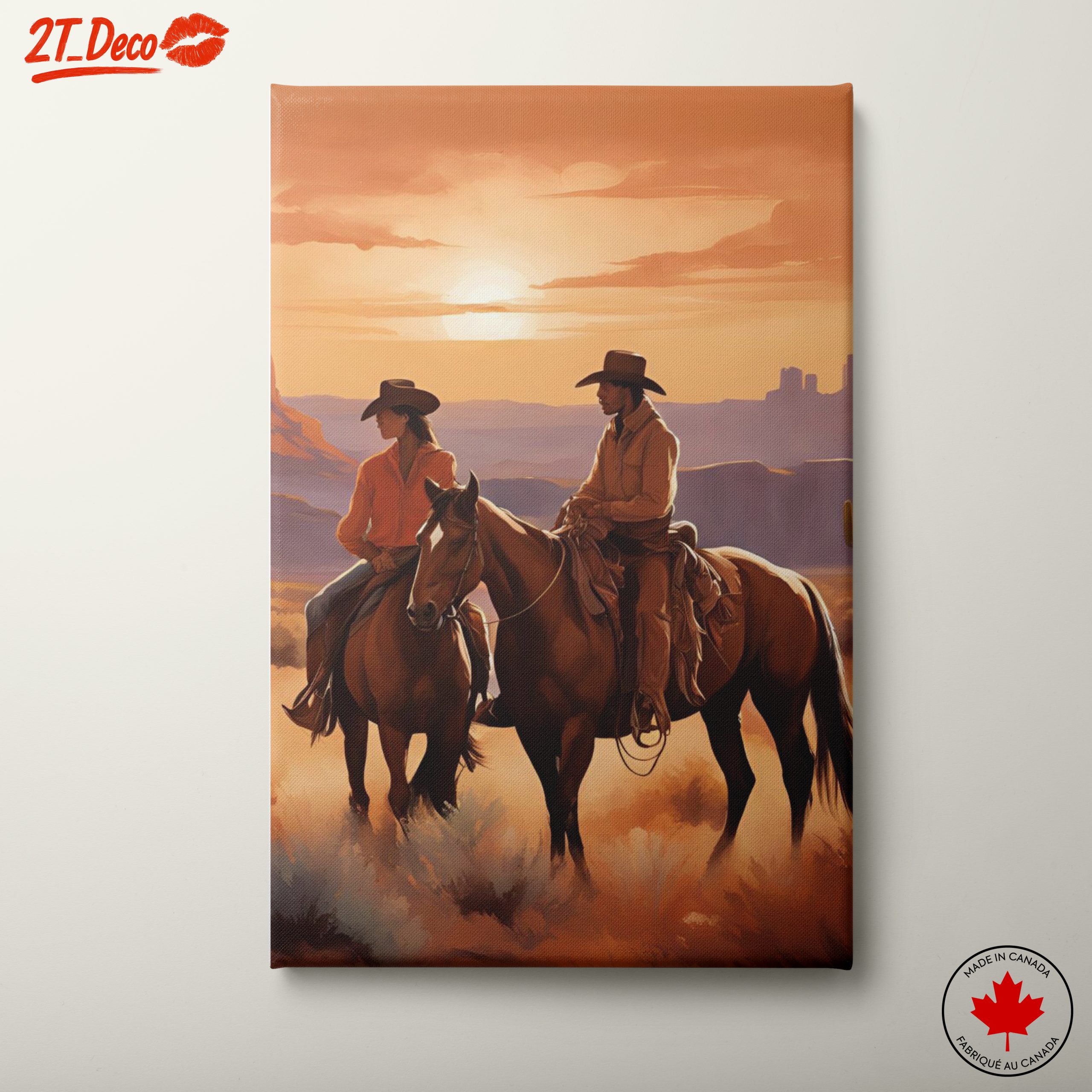 Cowboys Riding Horses in Sunset Landscape