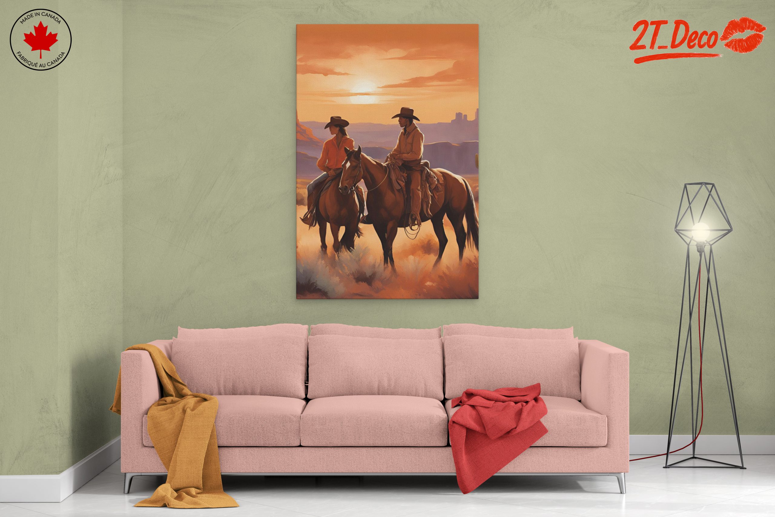 Cowboys Riding Horses in Sunset Landscape - Image 2