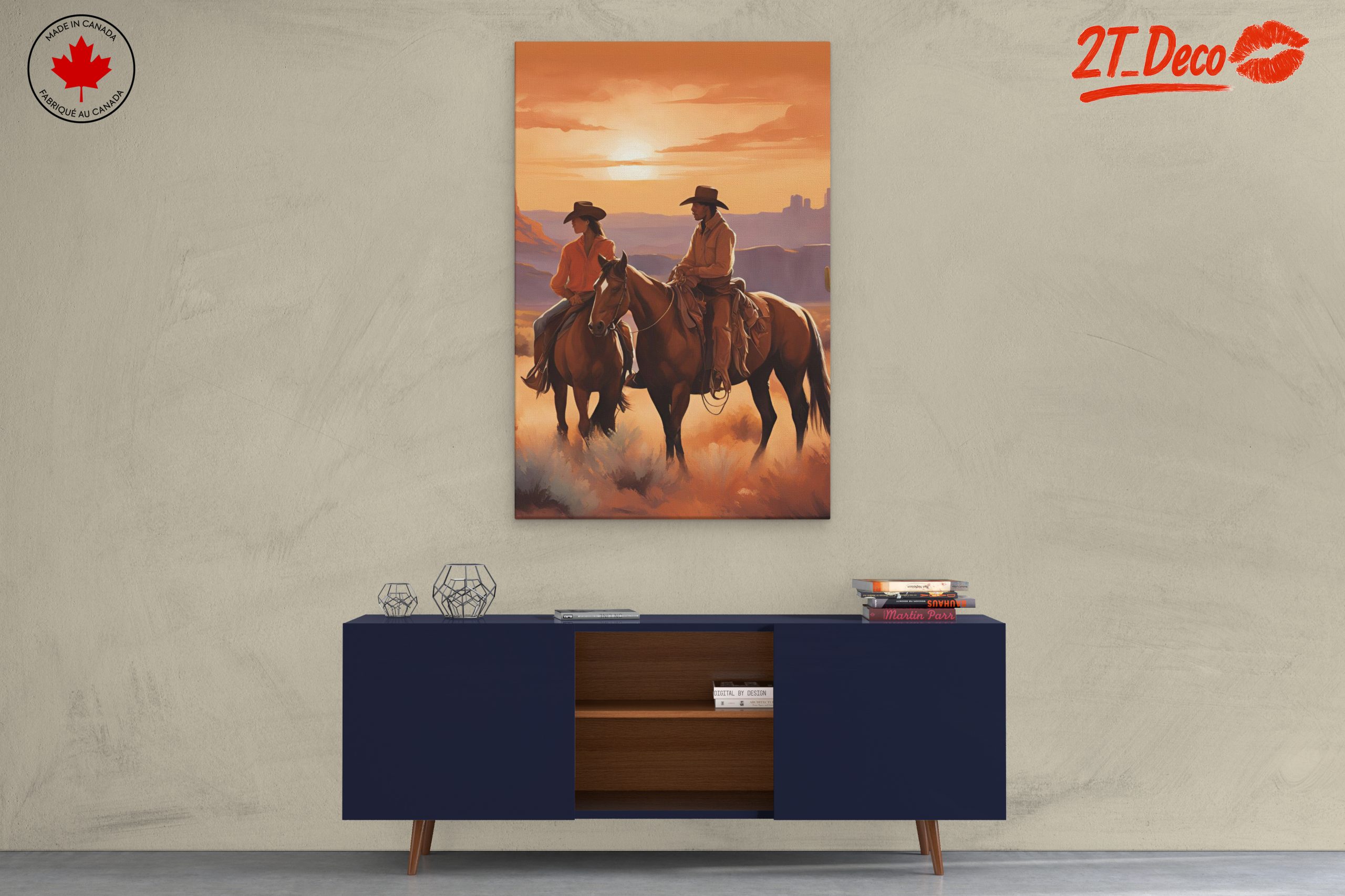 Cowboys Riding Horses in Sunset Landscape - Image 3