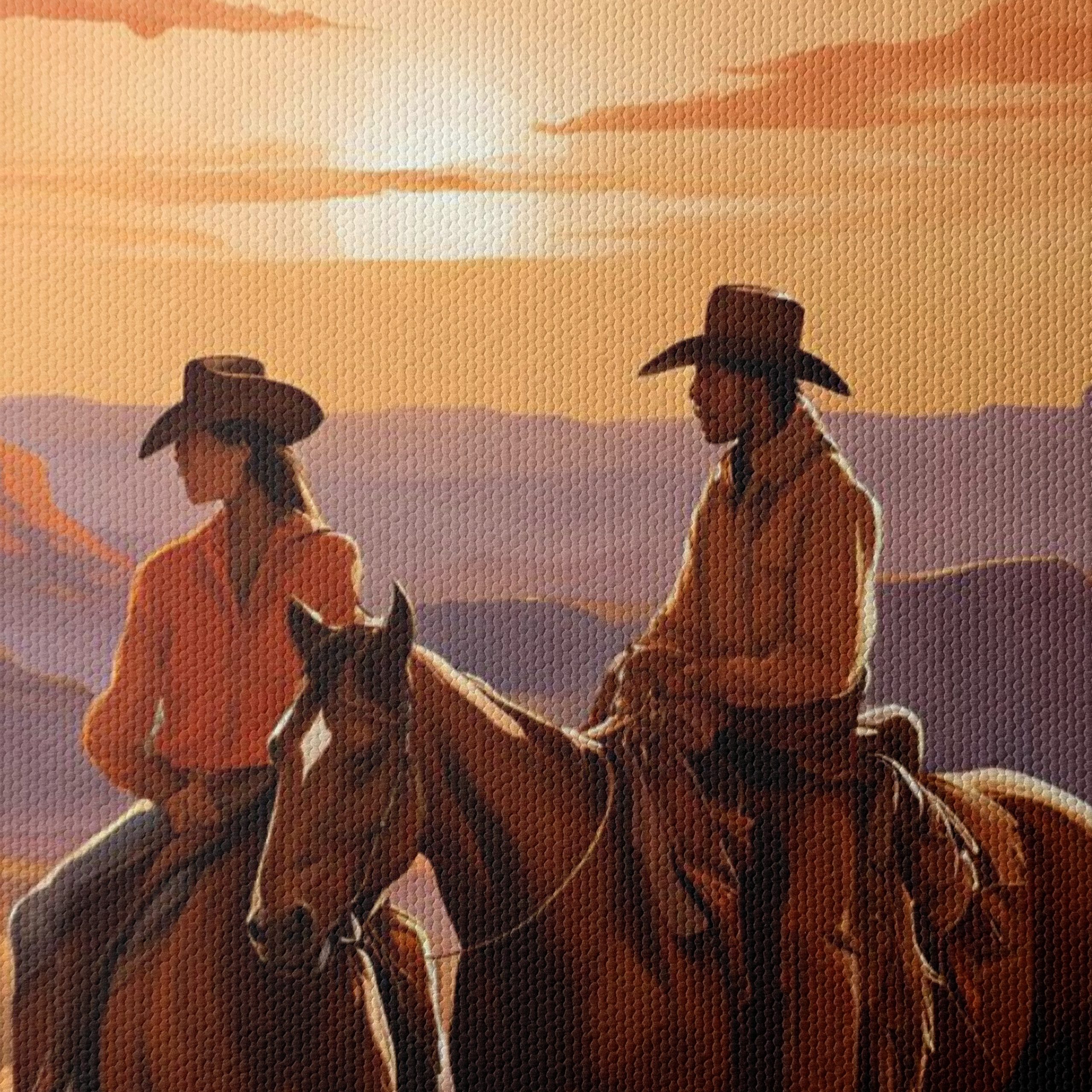 Cowboys Riding Horses in Sunset Landscape - Image 4