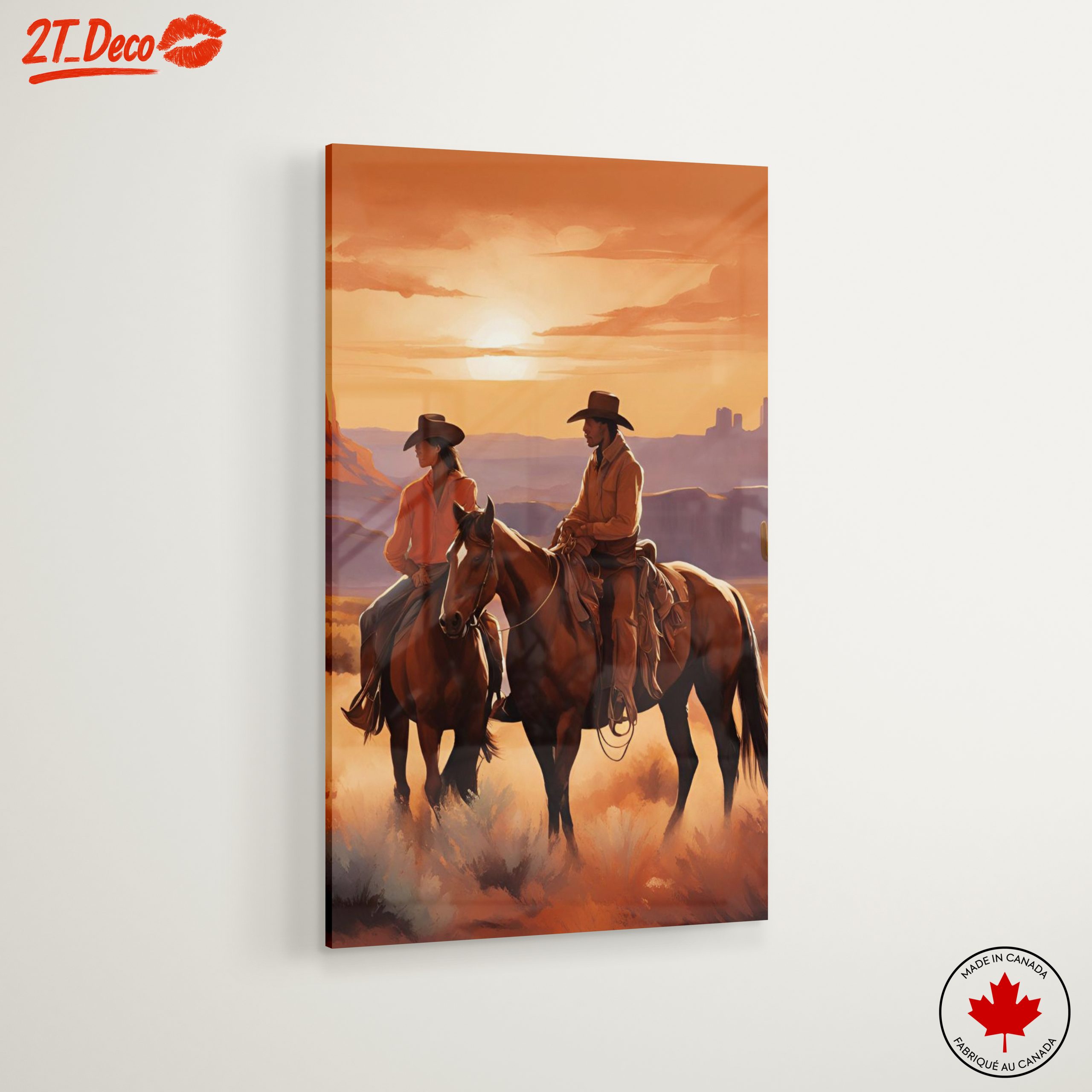 Cowboys Riding Horses in Sunset Landscape - Image 6