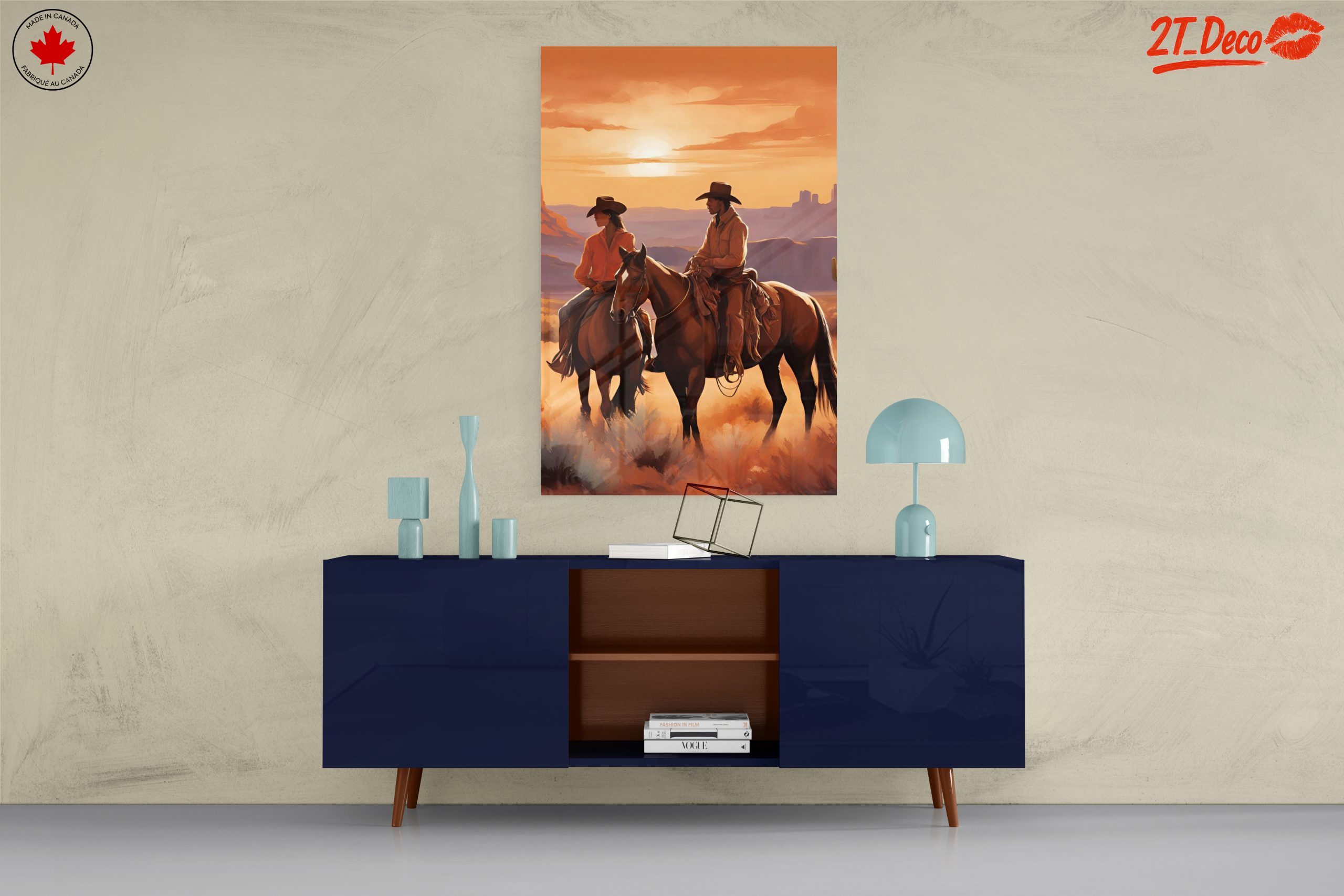Cowboys Riding Horses in Sunset Landscape - Image 8