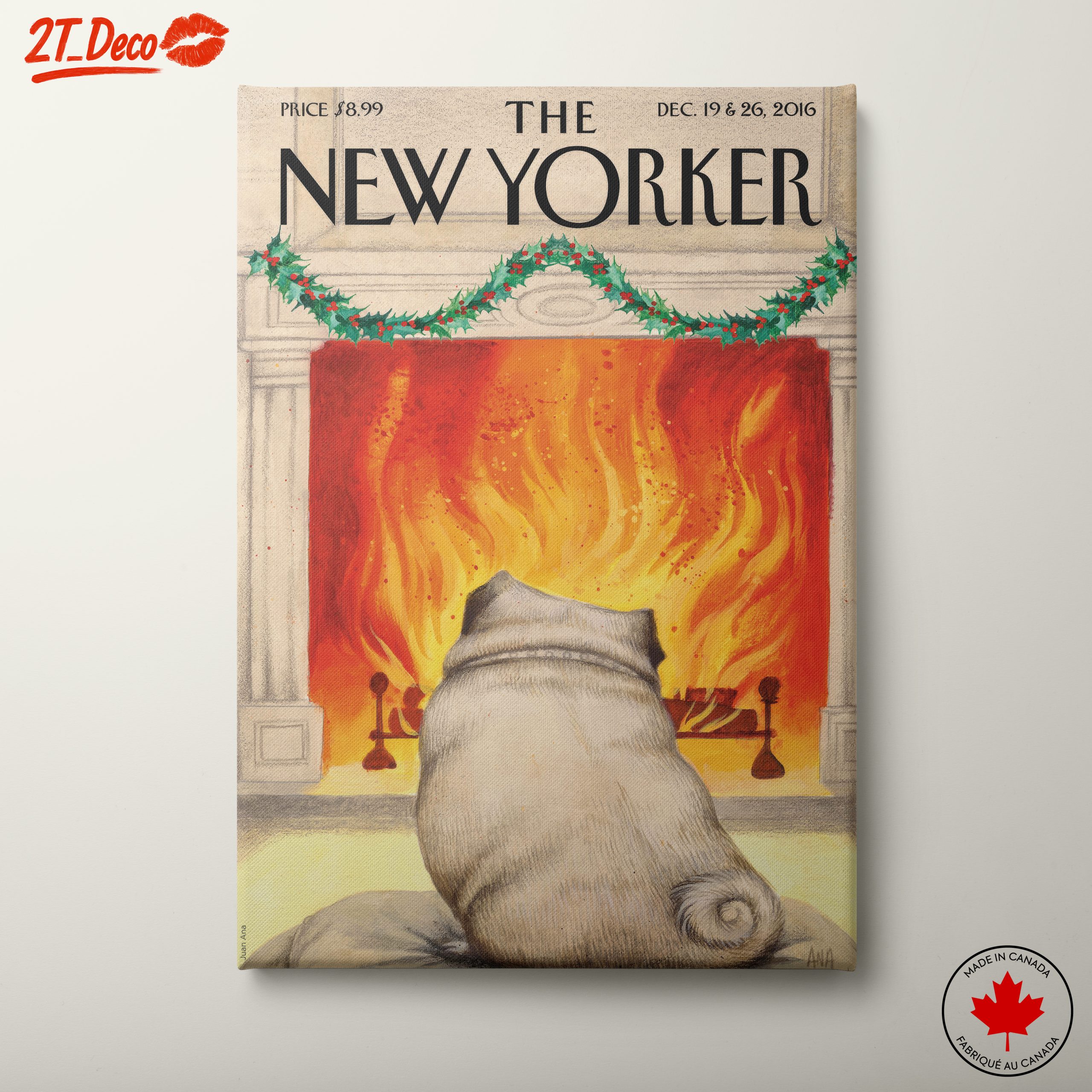 New Yorker Dog by the Fireplace Art