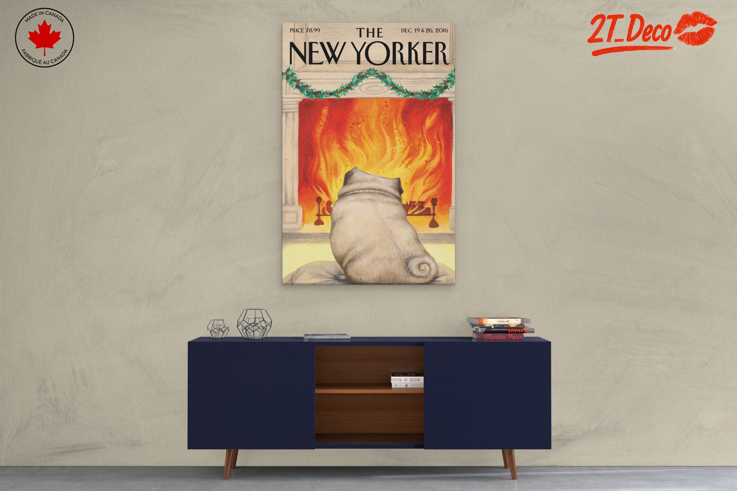 New Yorker Dog by the Fireplace Art - Image 3