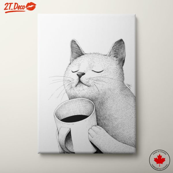 Charming Artistic Cat with Coffee