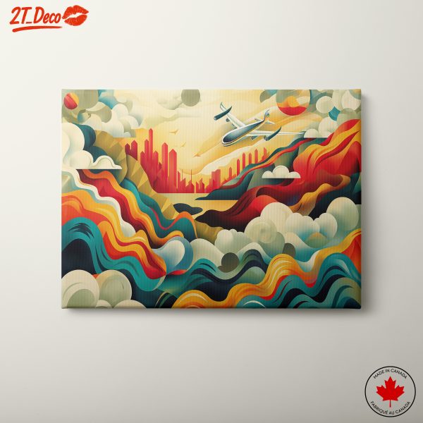 Vibrant Dynamic Landscape with Airplane