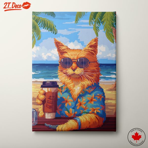 Stylized Orange Cat Enjoying a Tropical Beverage