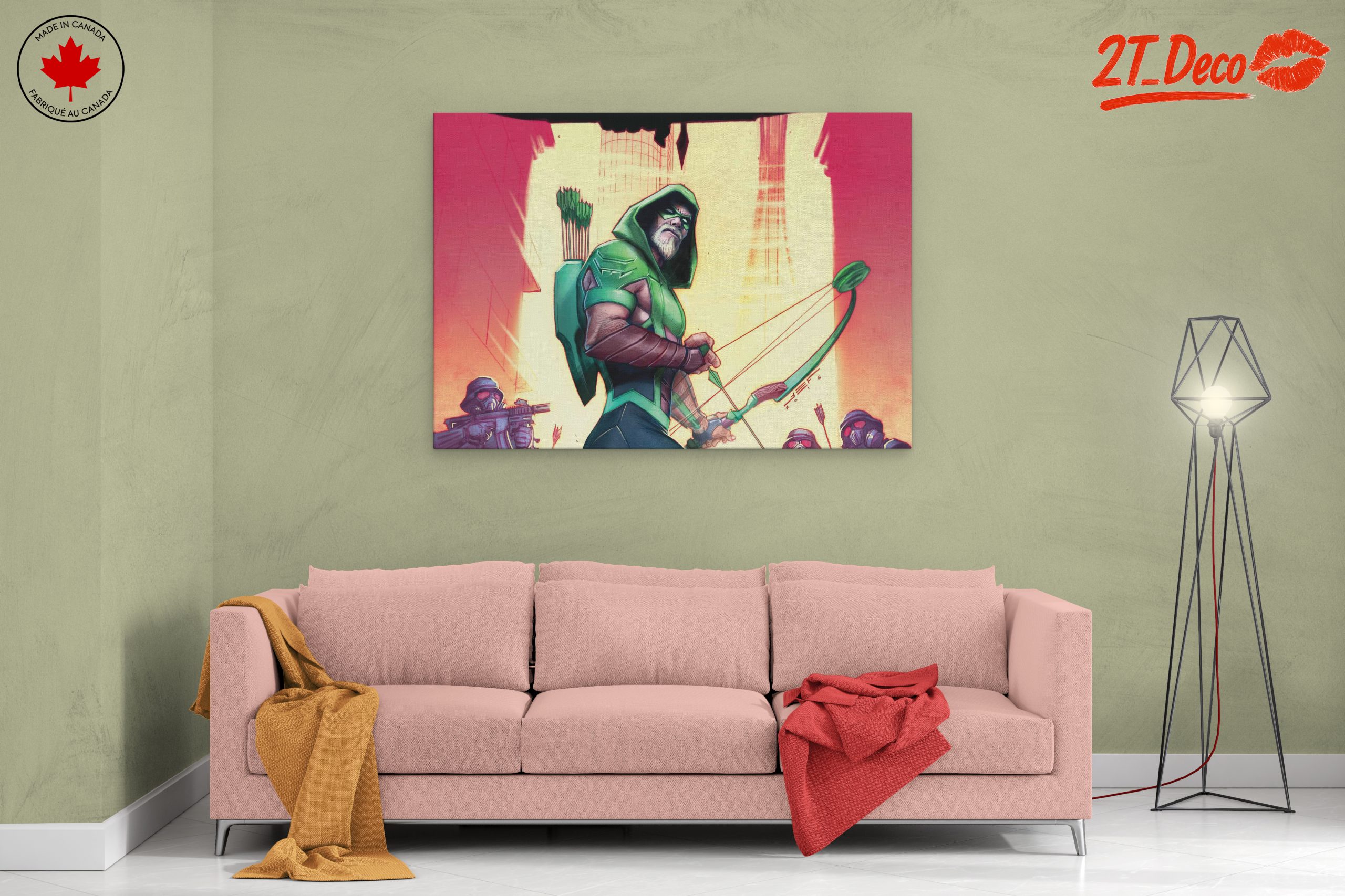 Green Arrow Artwork with Dynamic Urban Background - Image 2