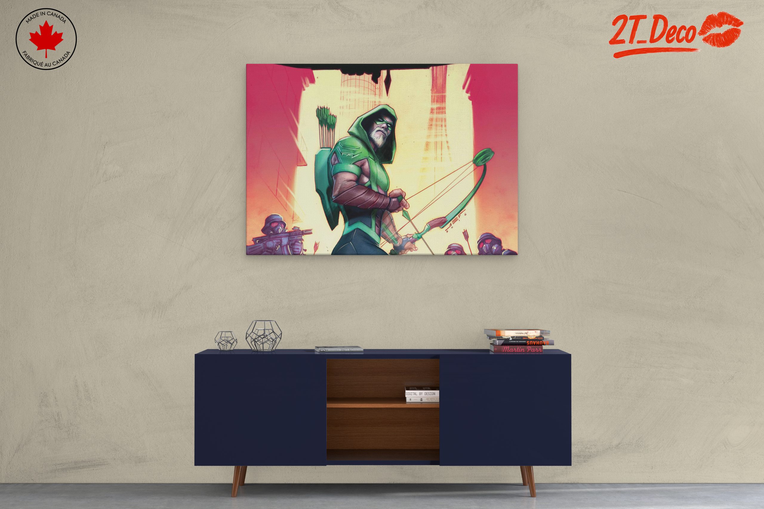 Green Arrow Artwork with Dynamic Urban Background - Image 3