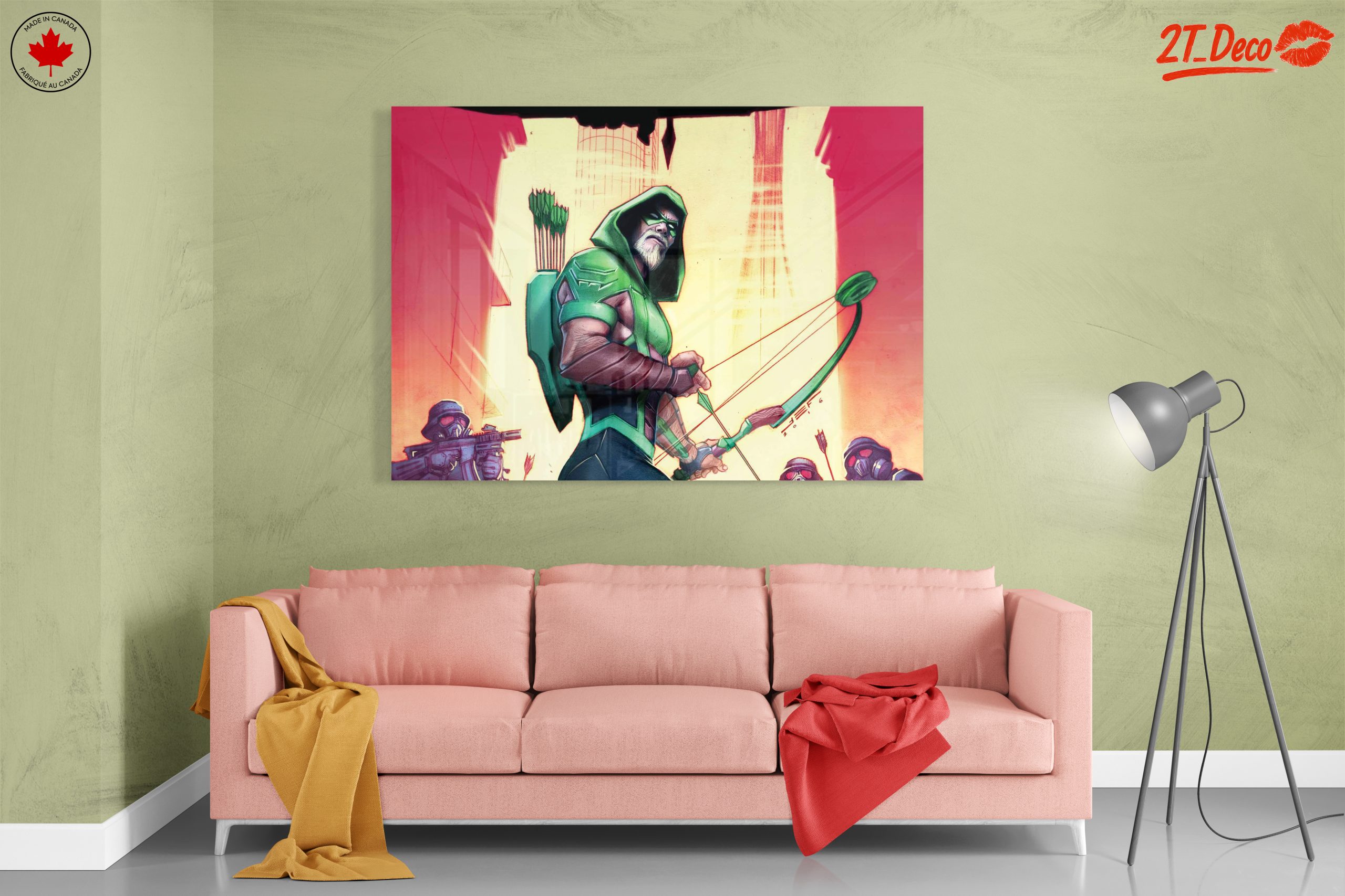Green Arrow Artwork with Dynamic Urban Background - Image 7