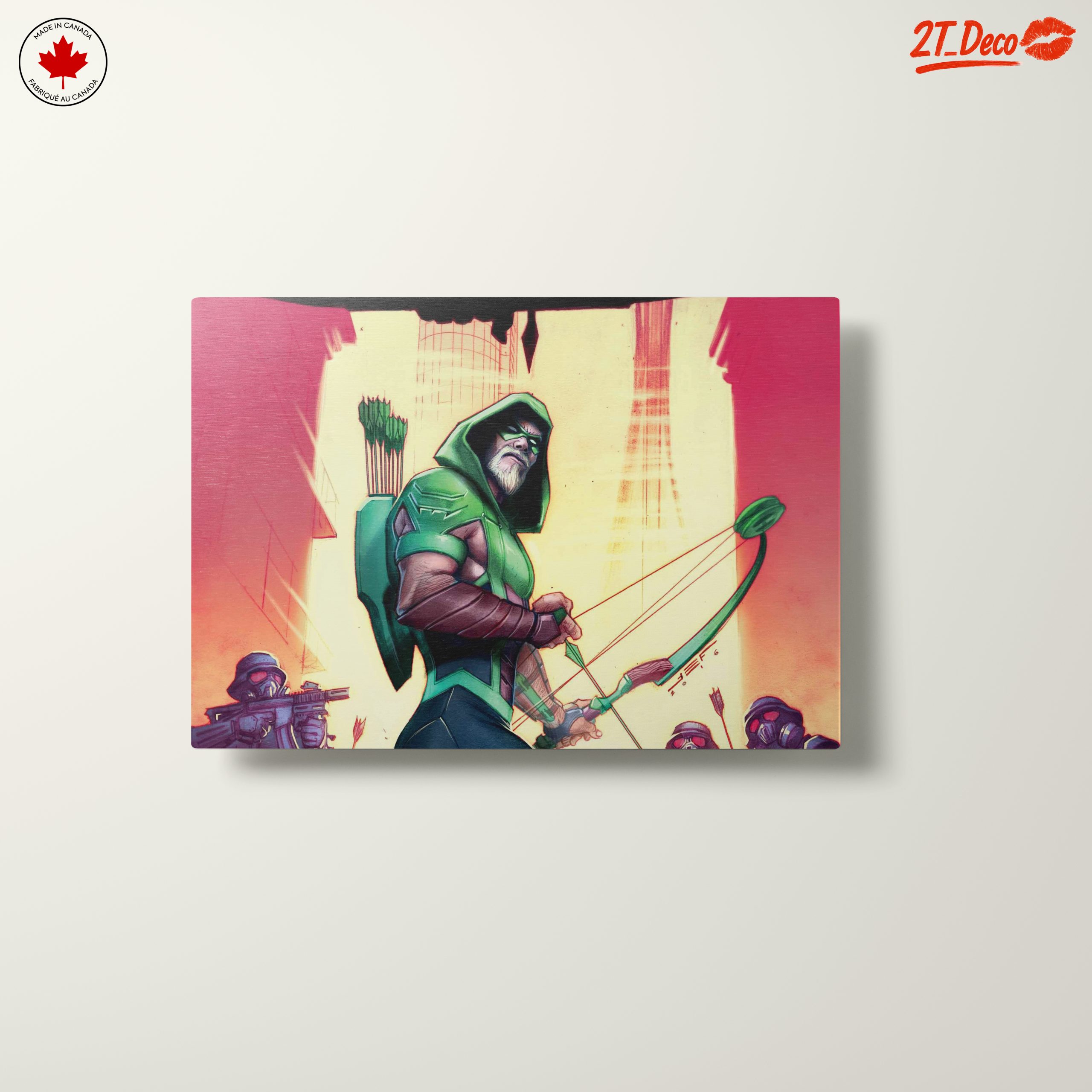 Green Arrow Artwork with Dynamic Urban Background - Image 10