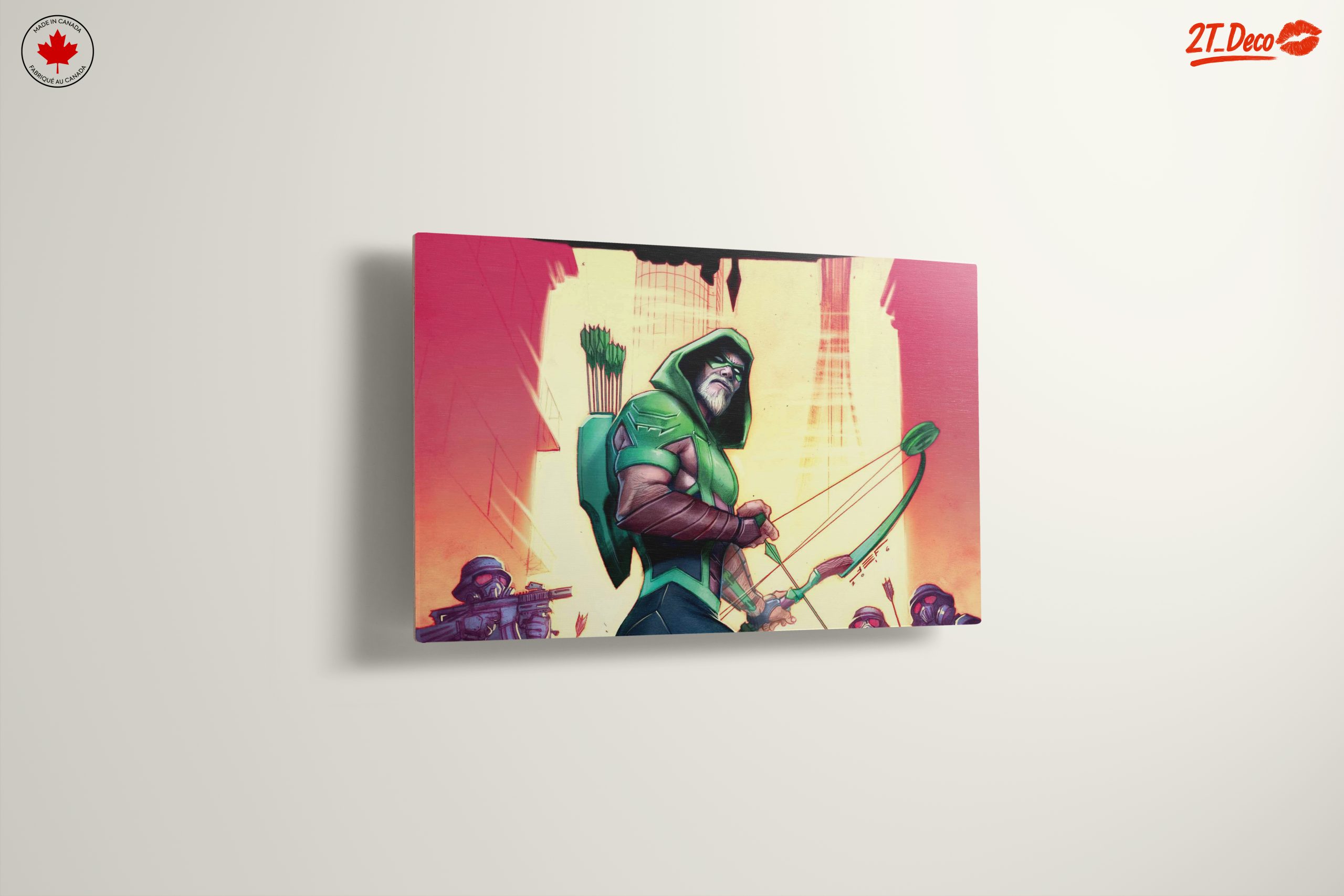 Green Arrow Artwork with Dynamic Urban Background - Image 13
