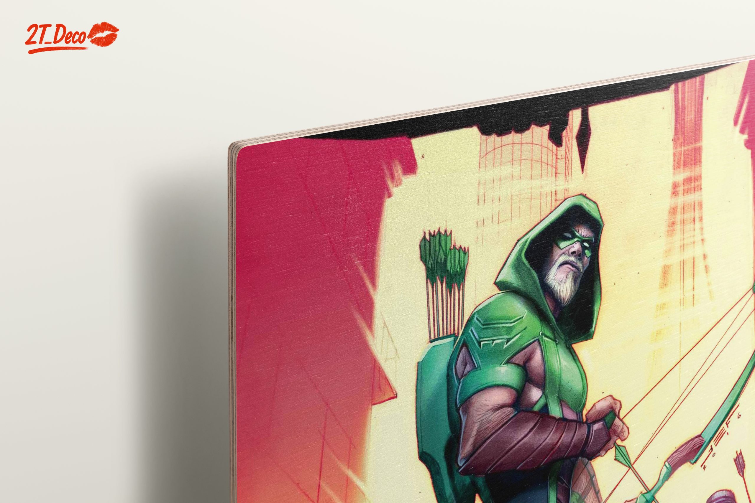 Green Arrow Artwork with Dynamic Urban Background - Image 15