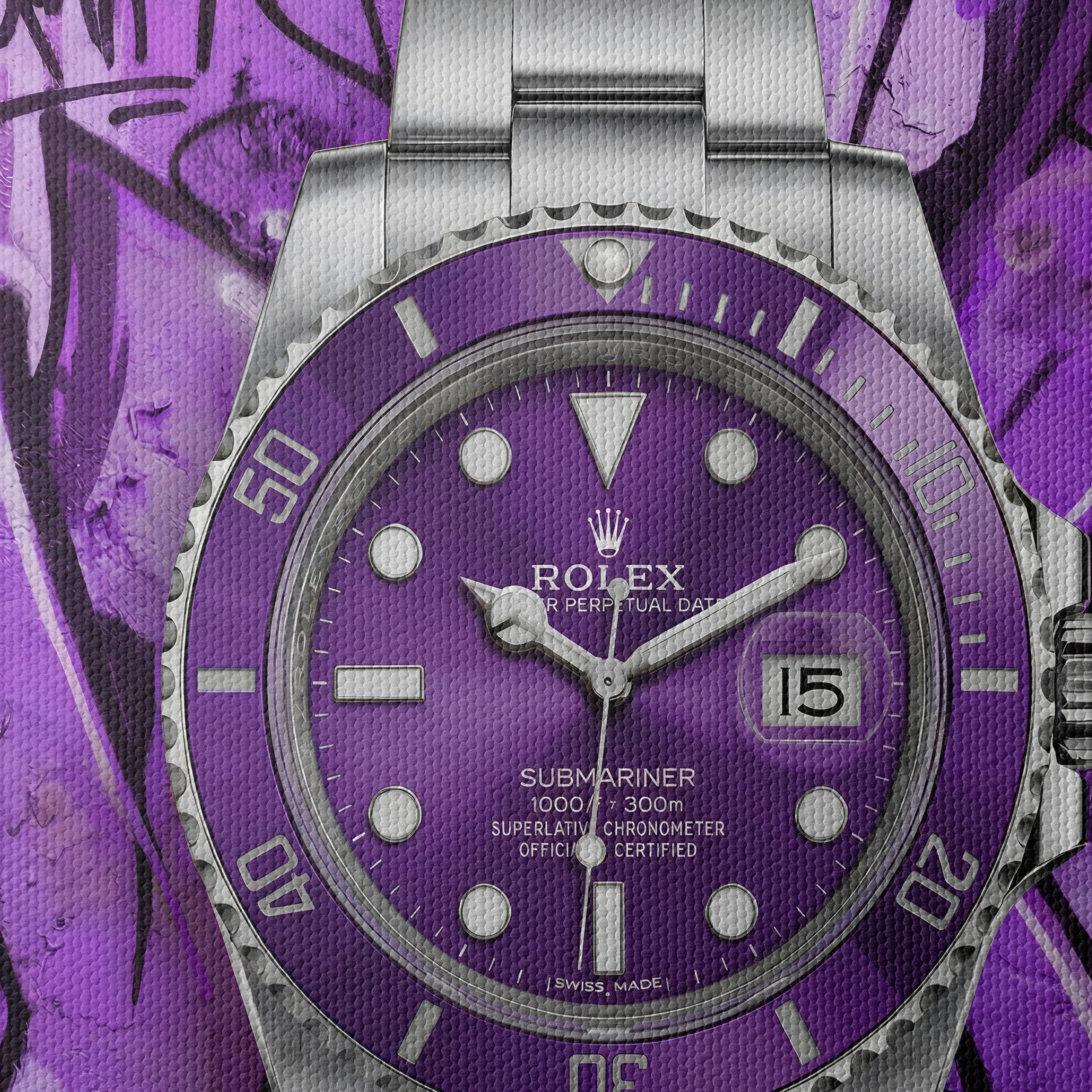 Purple Rolex Submariner Against Graffiti Background - Image 4