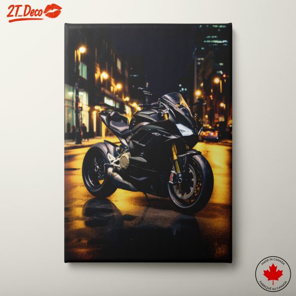 Sleek Motorcycle in Urban Nightscape