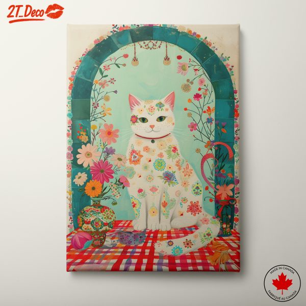 Floral Cat Art for Home Decoration