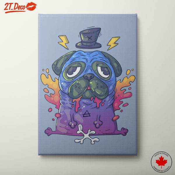 Stylized Pug Illustration with Colorful Accents