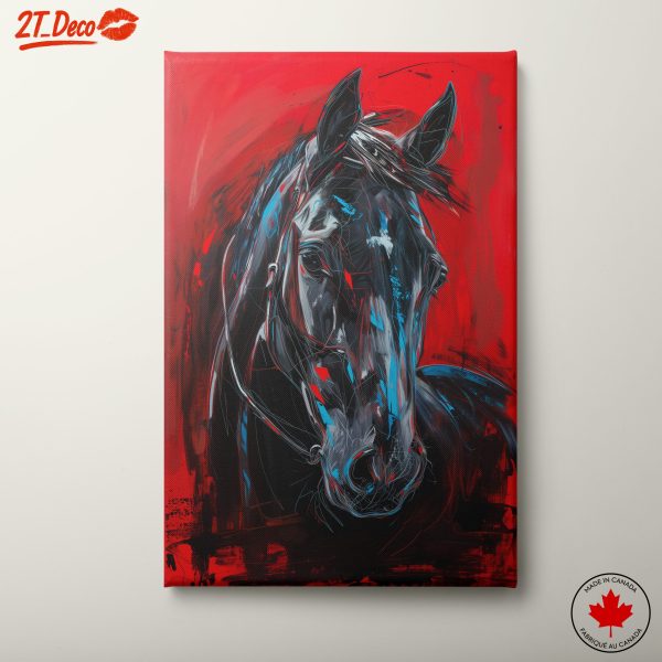 Striking Abstract Horse Portrait on Red Background