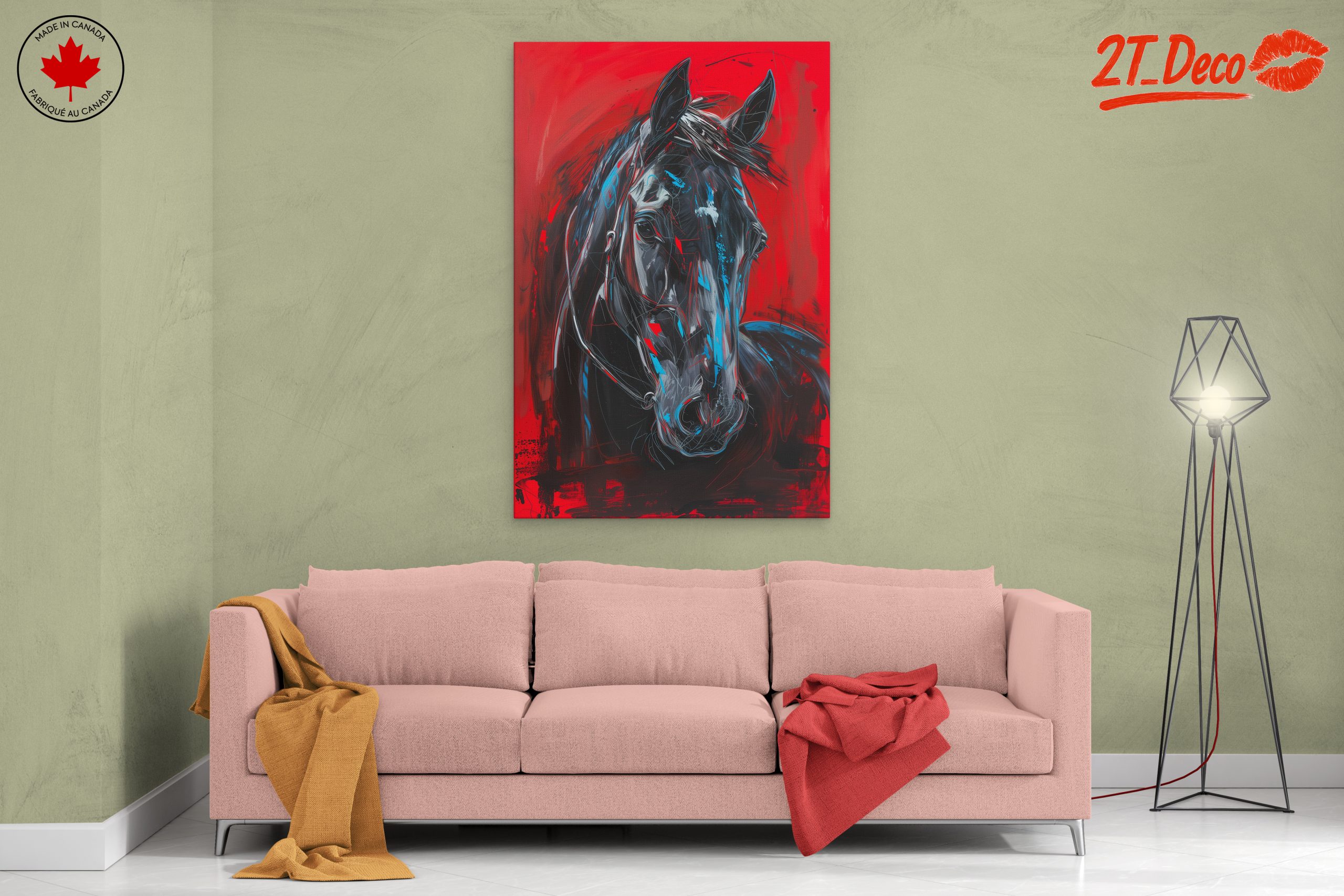 Striking Abstract Horse Portrait on Red Background - Image 2