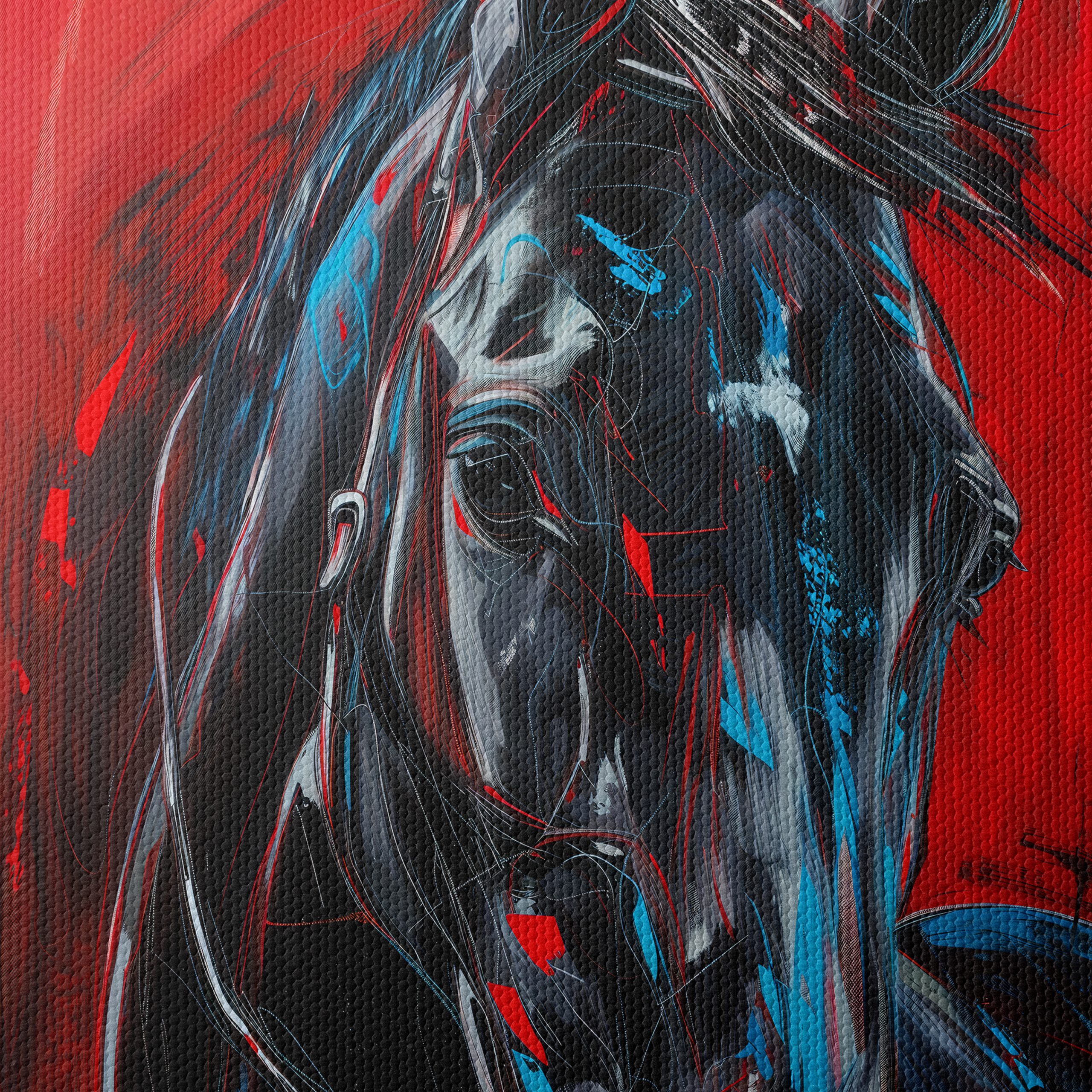Striking Abstract Horse Portrait on Red Background - Image 4