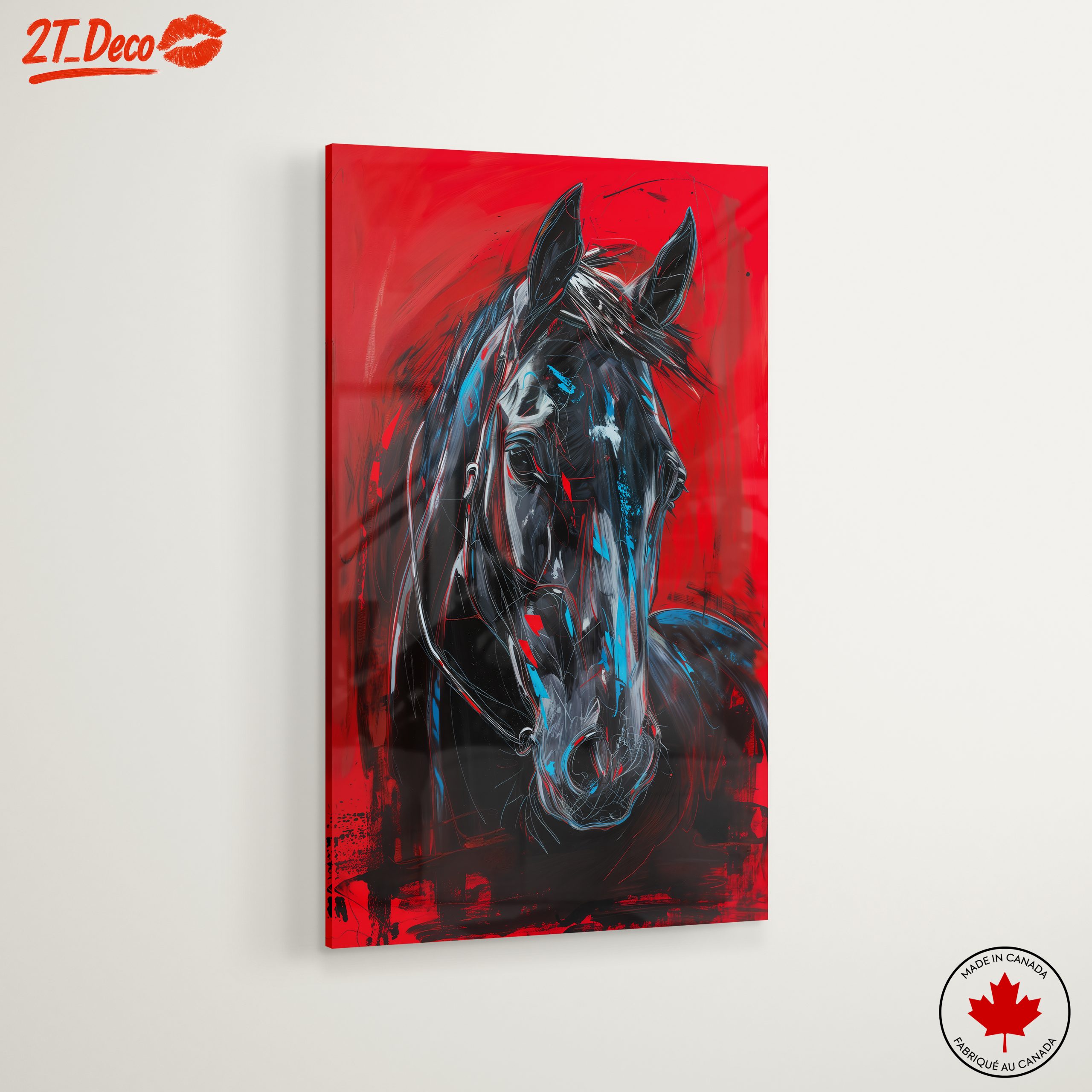 Striking Abstract Horse Portrait on Red Background - Image 6