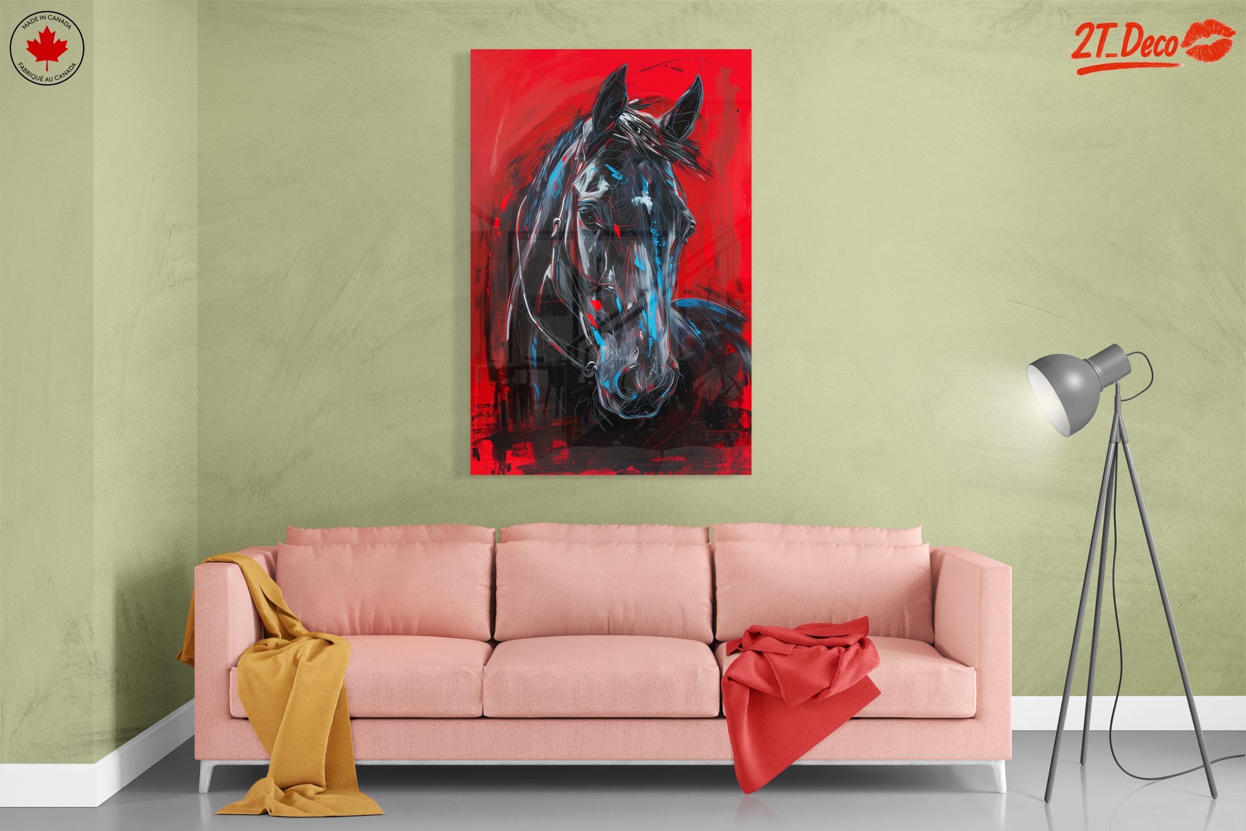 Striking Abstract Horse Portrait on Red Background - Image 7