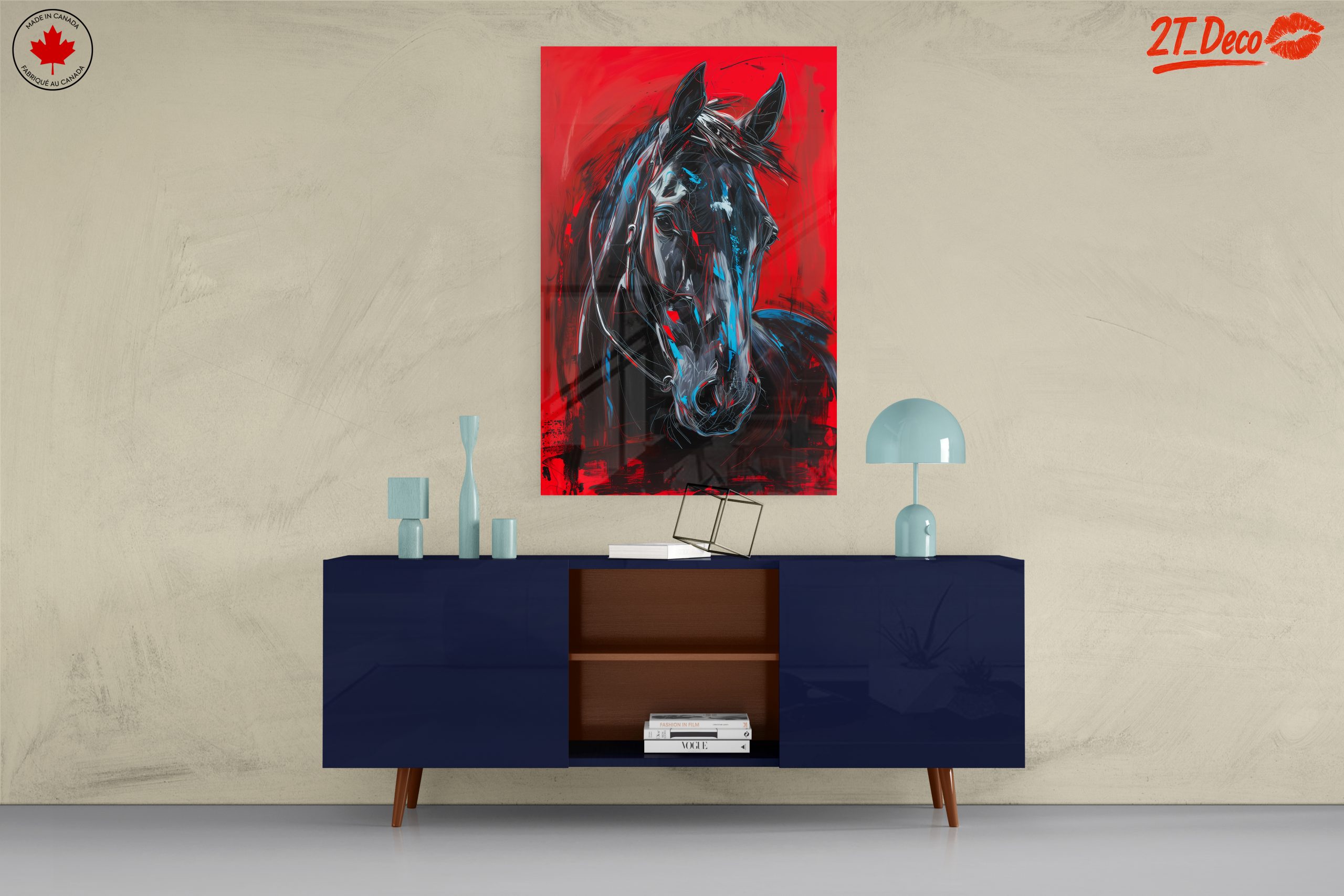 Striking Abstract Horse Portrait on Red Background - Image 8