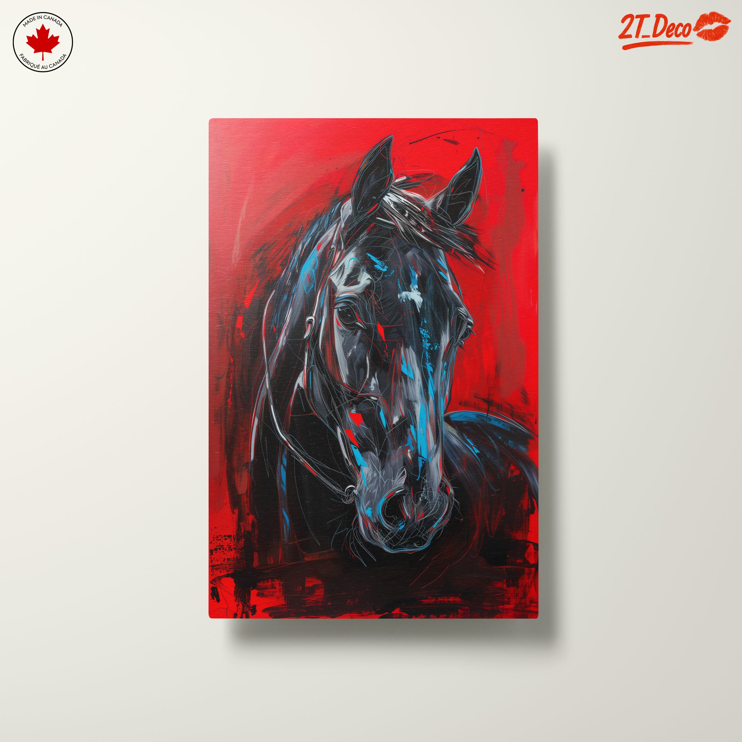 Striking Abstract Horse Portrait on Red Background - Image 10